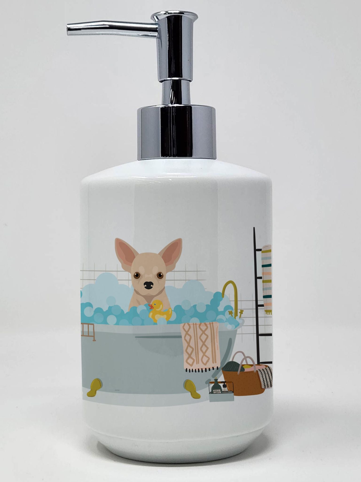 Fawn Chihuahua Ceramic Soap Dispenser Hand Soap Dispenser Pump Bottles for Bathroom Kitchen, Empty Refillable Liquid Soap Contai