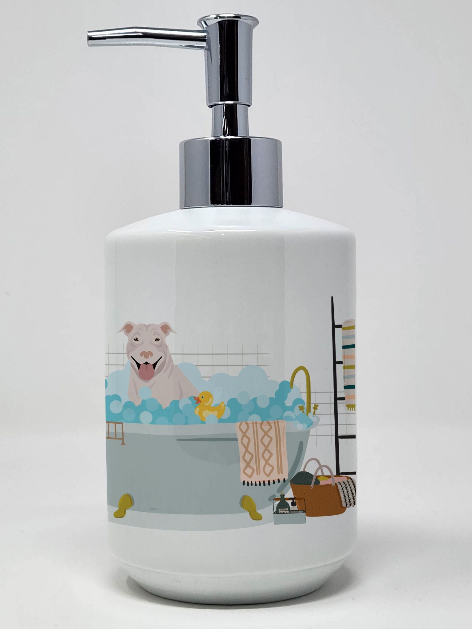 NEW White Pit Bull Terrier Ceramic Soap Dispenser Hand Soap Dispenser Pump Bottles for Bathroom Kitchen, Empty Refillable Liquid