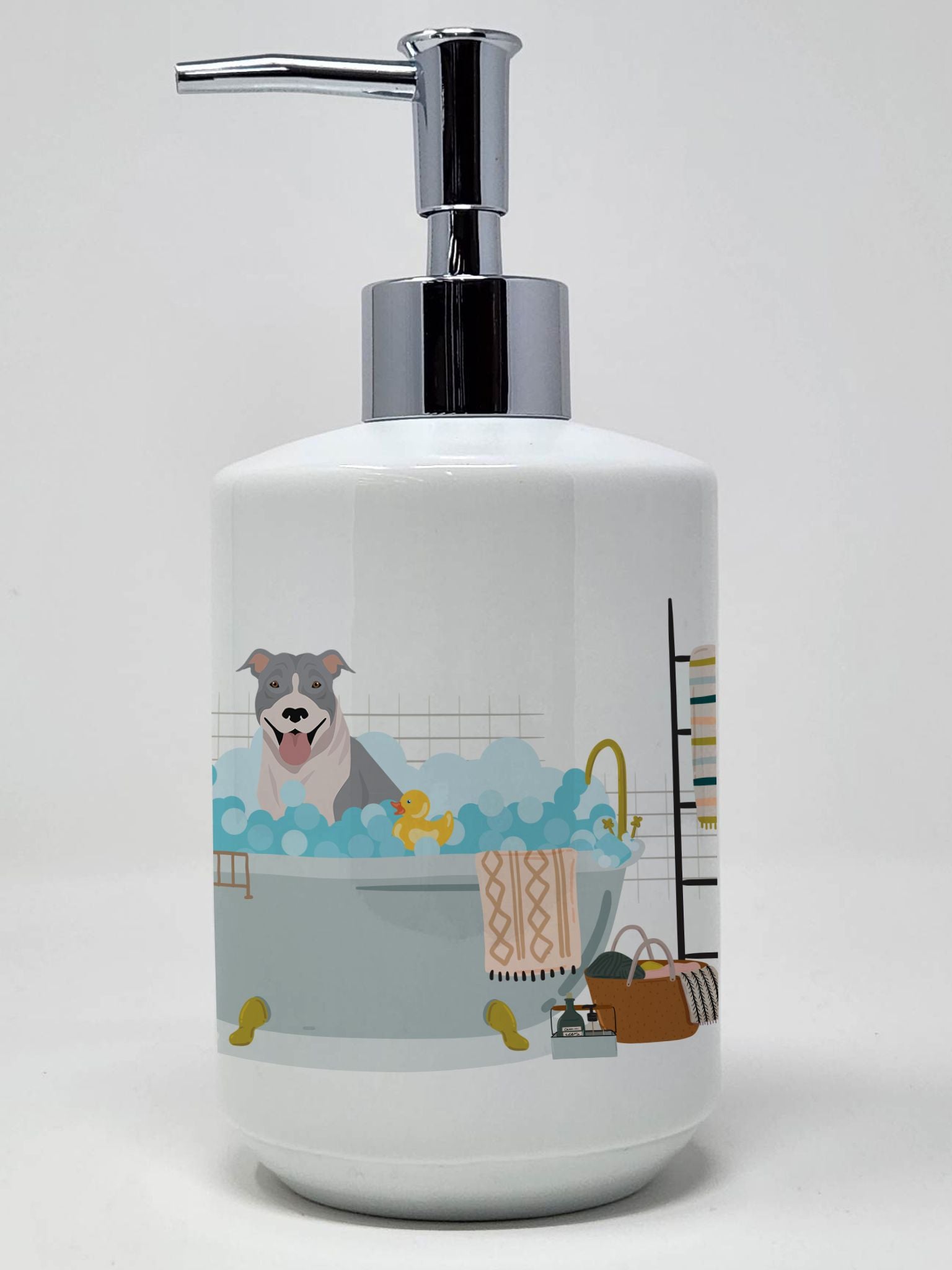 NEW Blue and White Pit Bull Terrier Ceramic Soap Dispenser Hand Soap Dispenser Pump Bottles for Bathroom Kitchen, Empty Refillab