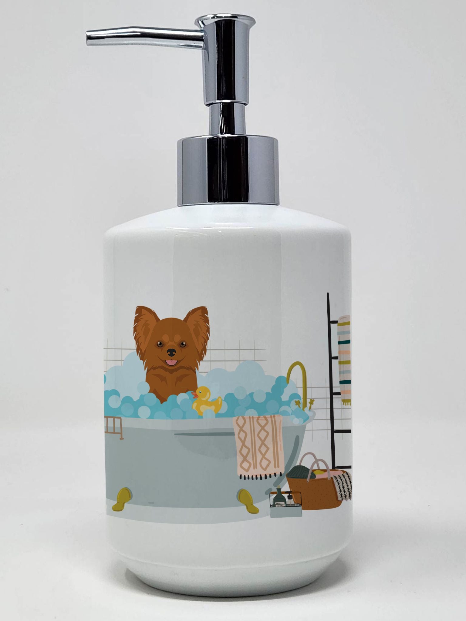 Longhaired Red Chihuahua Ceramic Soap Dispenser Hand Soap Dispenser Pump Bottles for Bathroom Kitchen, Empty Refillable Liquid S
