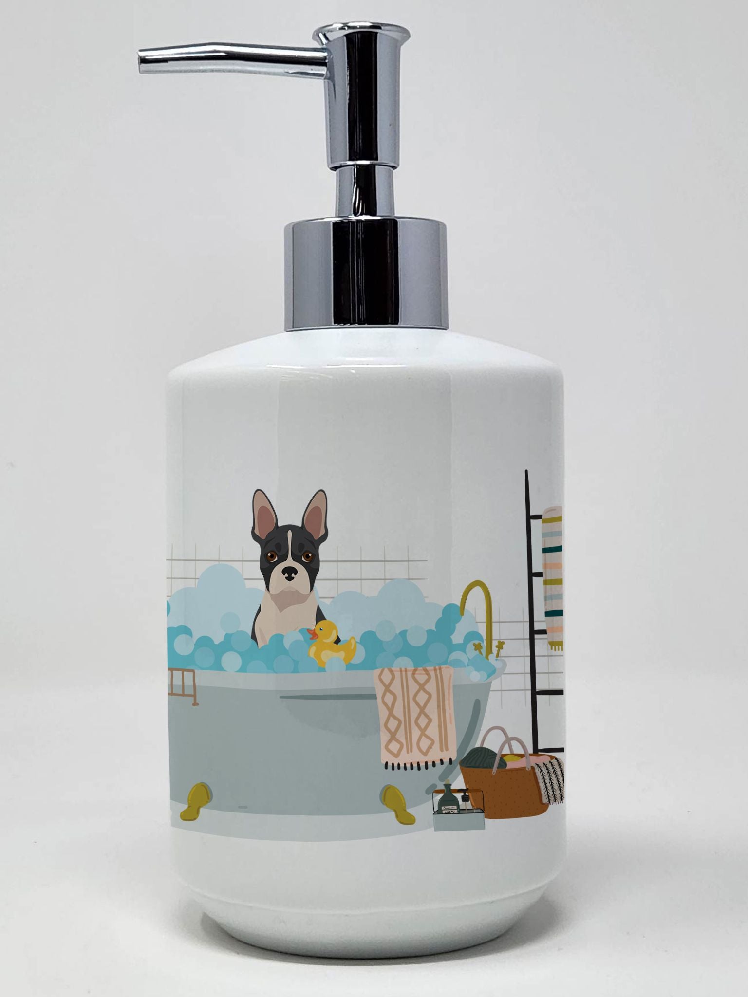 Black Boston Terrier Ceramic Soap Dispenser Hand Soap Dispenser Pump Bottles for Bathroom Kitchen, Empty Refillable Liquid Soap 