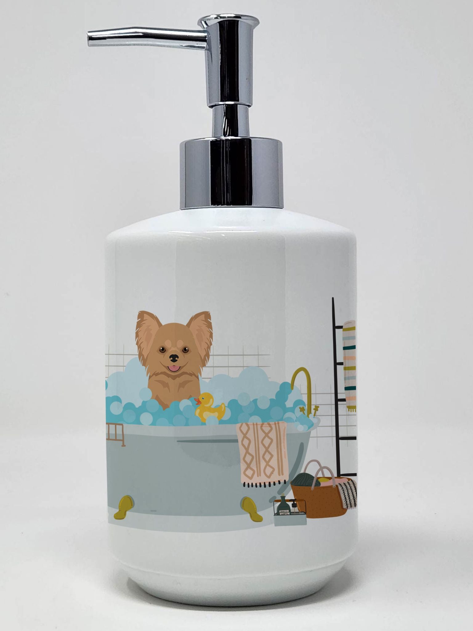 Longhaired Gold Chihuahua Ceramic Soap Dispenser Hand Soap Dispenser Pump Bottles for Bathroom Kitchen, Empty Refillable Liquid 