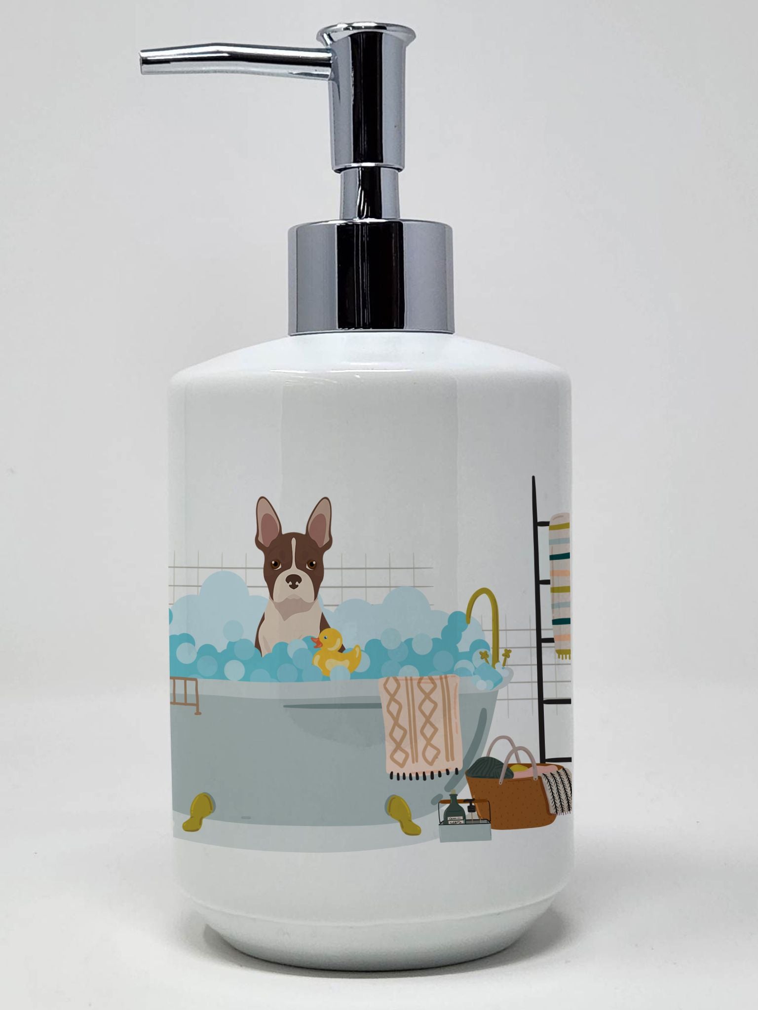 Red Boston Terrier Ceramic Soap Dispenser Hand Soap Dispenser Pump Bottles for Bathroom Kitchen, Empty Refillable Liquid Soap Co