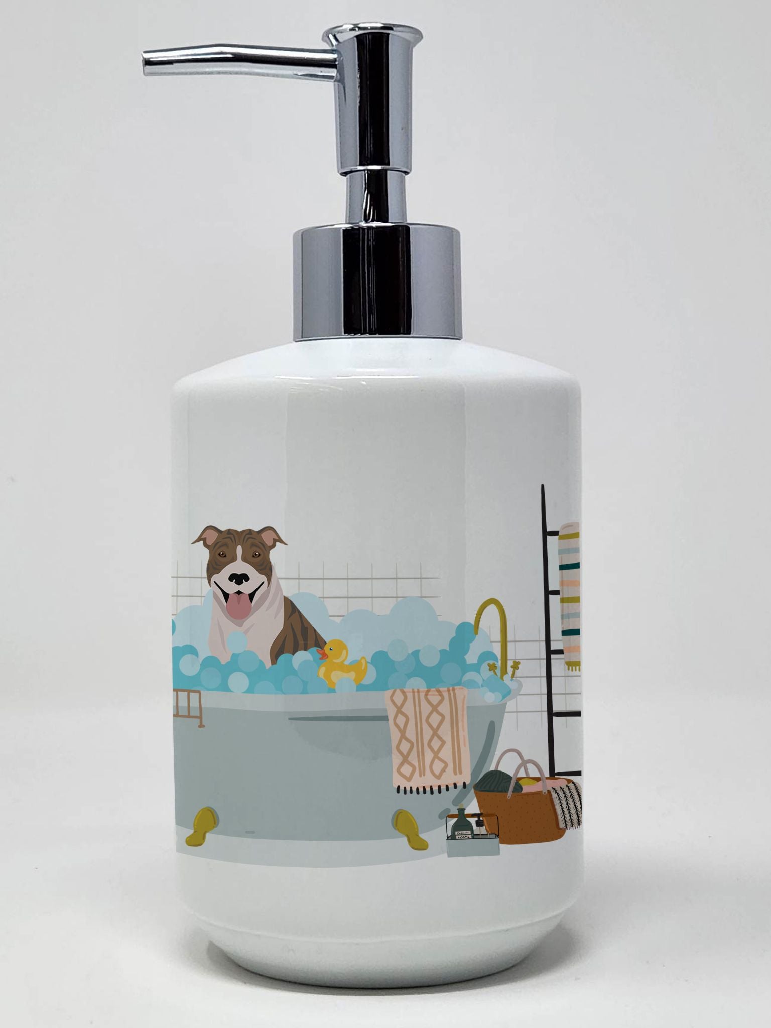 NEW Fawn Brindle Pit Bull Terrier Ceramic Soap Dispenser Hand Soap Dispenser Pump Bottles for Bathroom Kitchen, Empty Refillable
