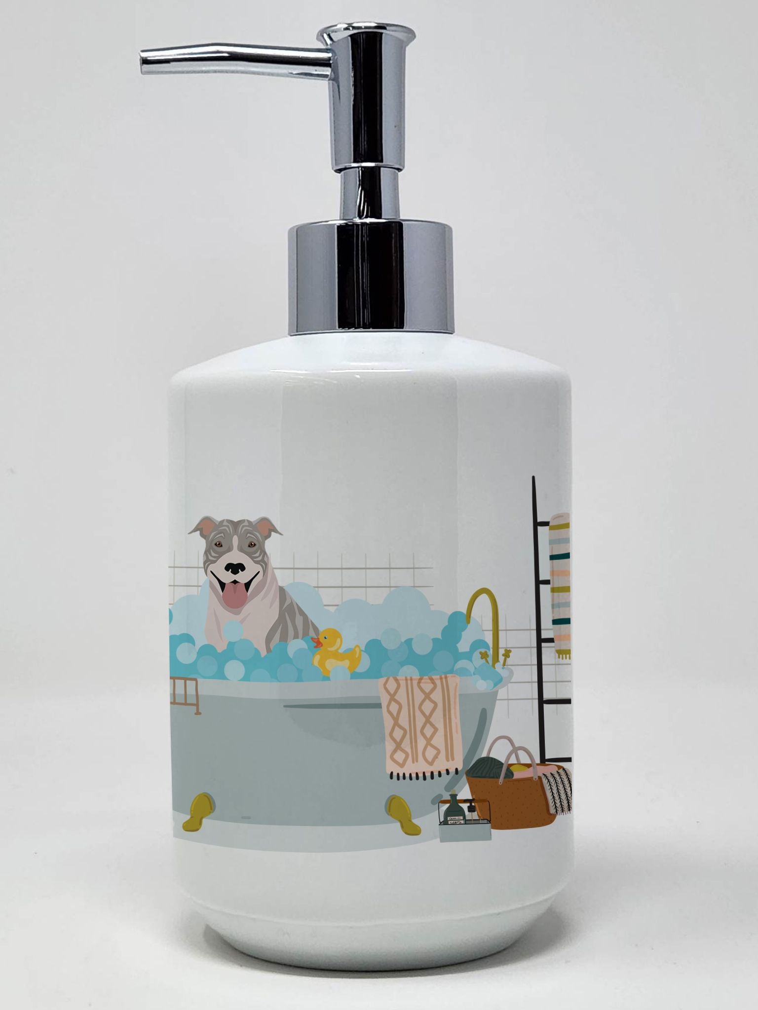 NEW Blue Brindle Pit Bull Terrier Ceramic Soap Dispenser Hand Soap Dispenser Pump Bottles for Bathroom Kitchen, Empty Refillable