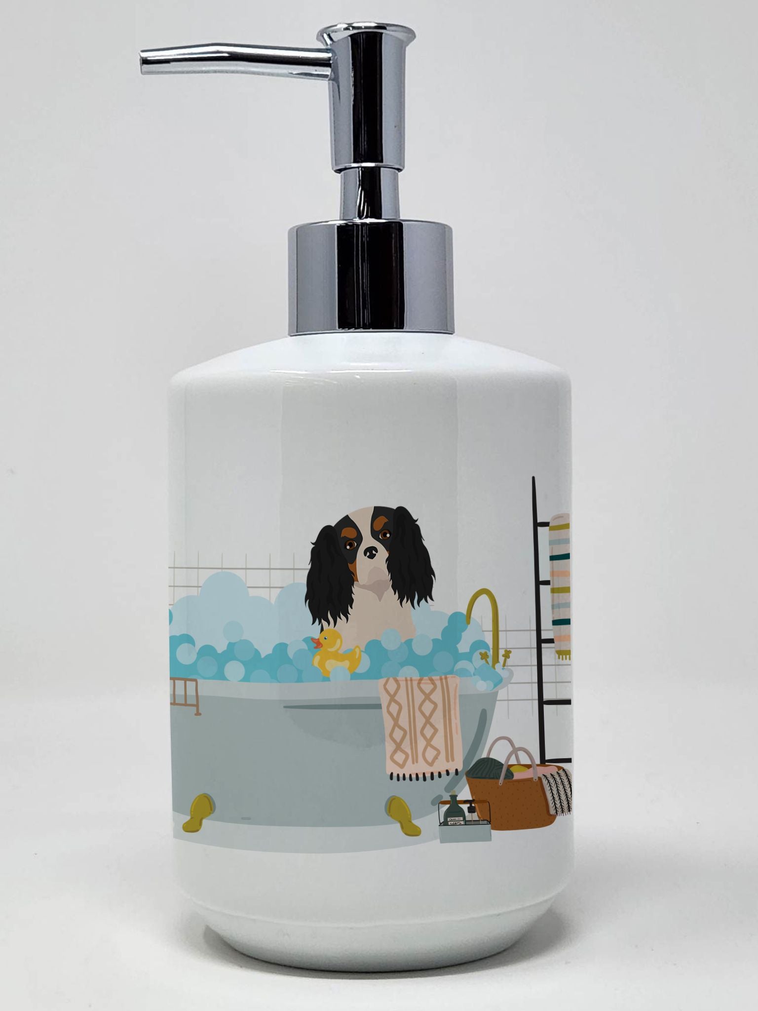 Tricolor Cavalier Spaniel Ceramic Soap Dispenser Hand Soap Dispenser Pump Bottles for Bathroom Kitchen, Empty Refillable Liquid 