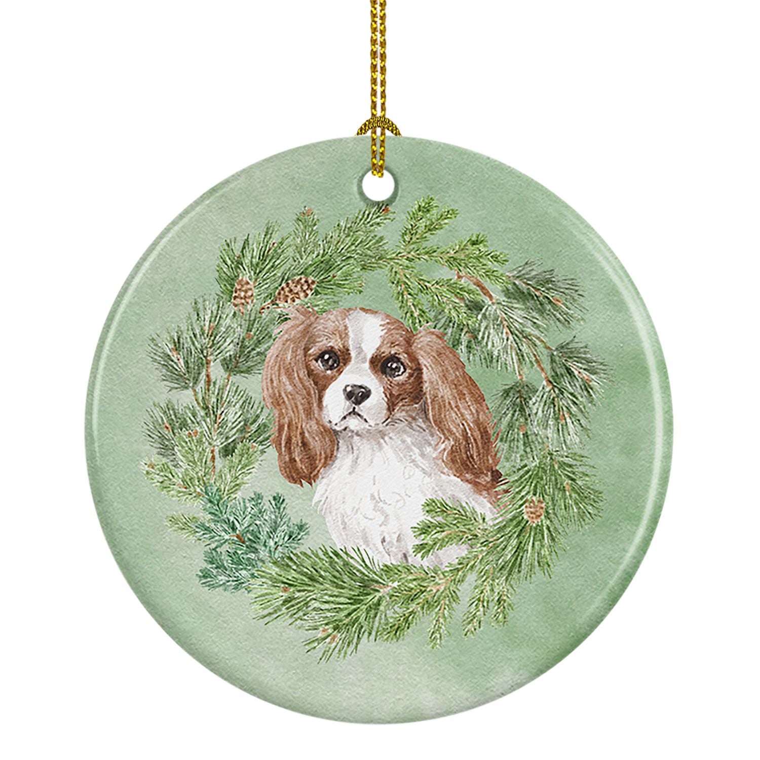 Cavalier Spaniel Blenheim Christmas Wreath Ceramic Ornament Christmas Tree Hanging Decorations for Home Christmas Holiday, Party