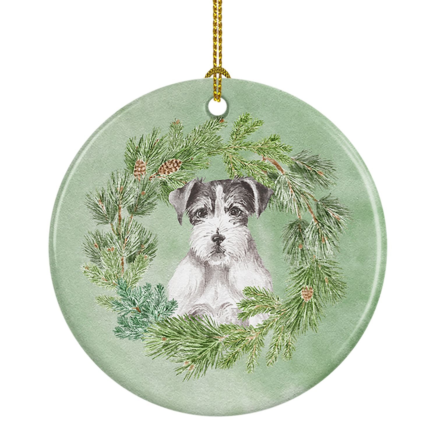 Jack Russell Terrier Black and White Wirehaired Christmas Wreath Ceramic Ornament Christmas Tree Hanging Decorations for Home Ch