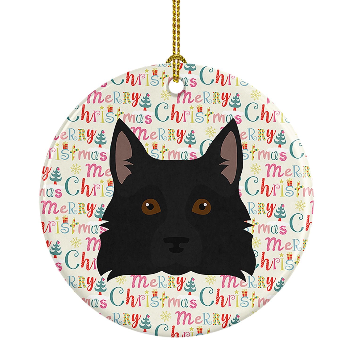 Schipperke Merry Christmas Ceramic Ornament Christmas Tree Hanging Decorations for Home Christmas Holiday, Party, Gift, 3 in, Mu