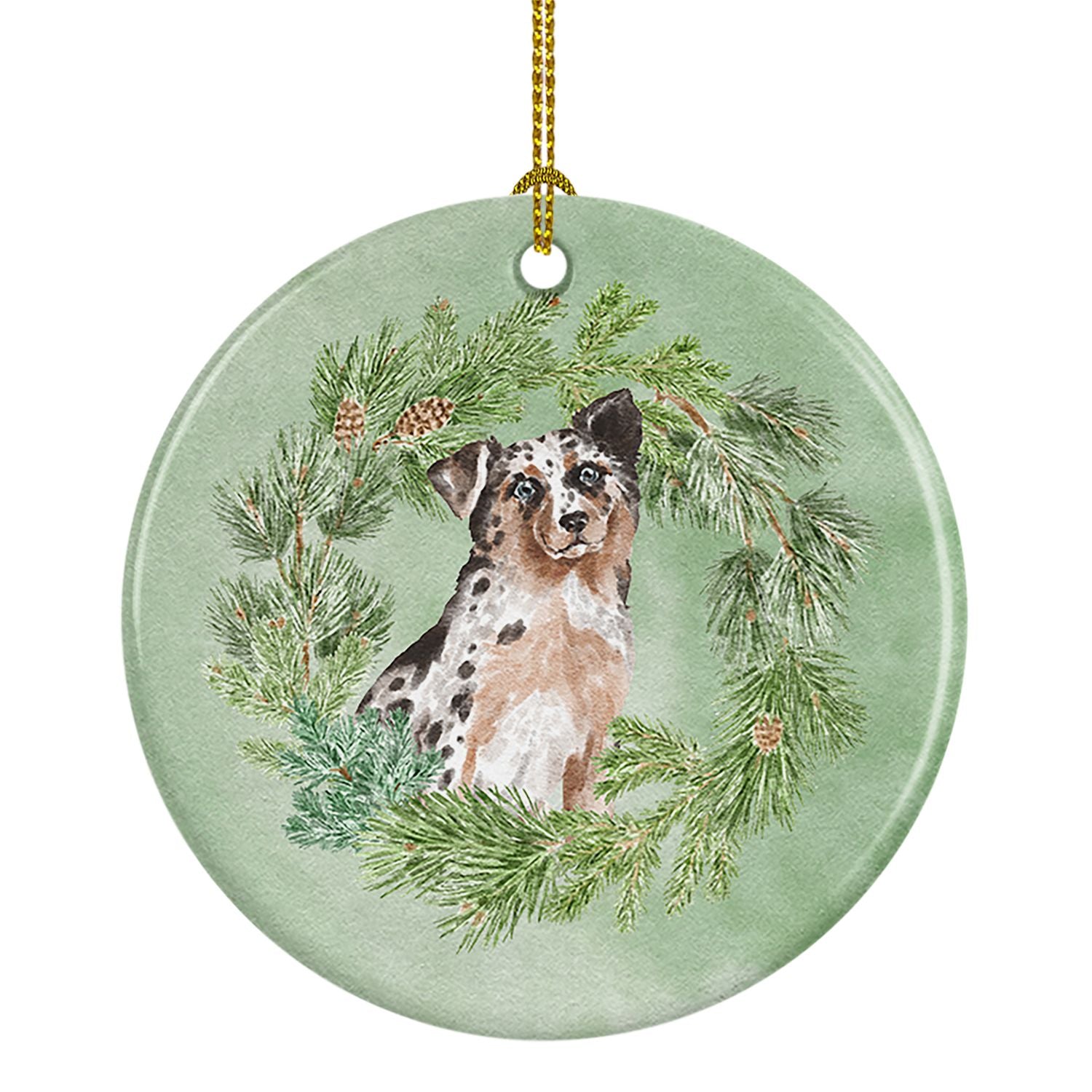 Australian Shepherd Blue Merle Shorthaired Christmas Wreath Ceramic Ornament Christmas Tree Hanging Decorations for Home Christm