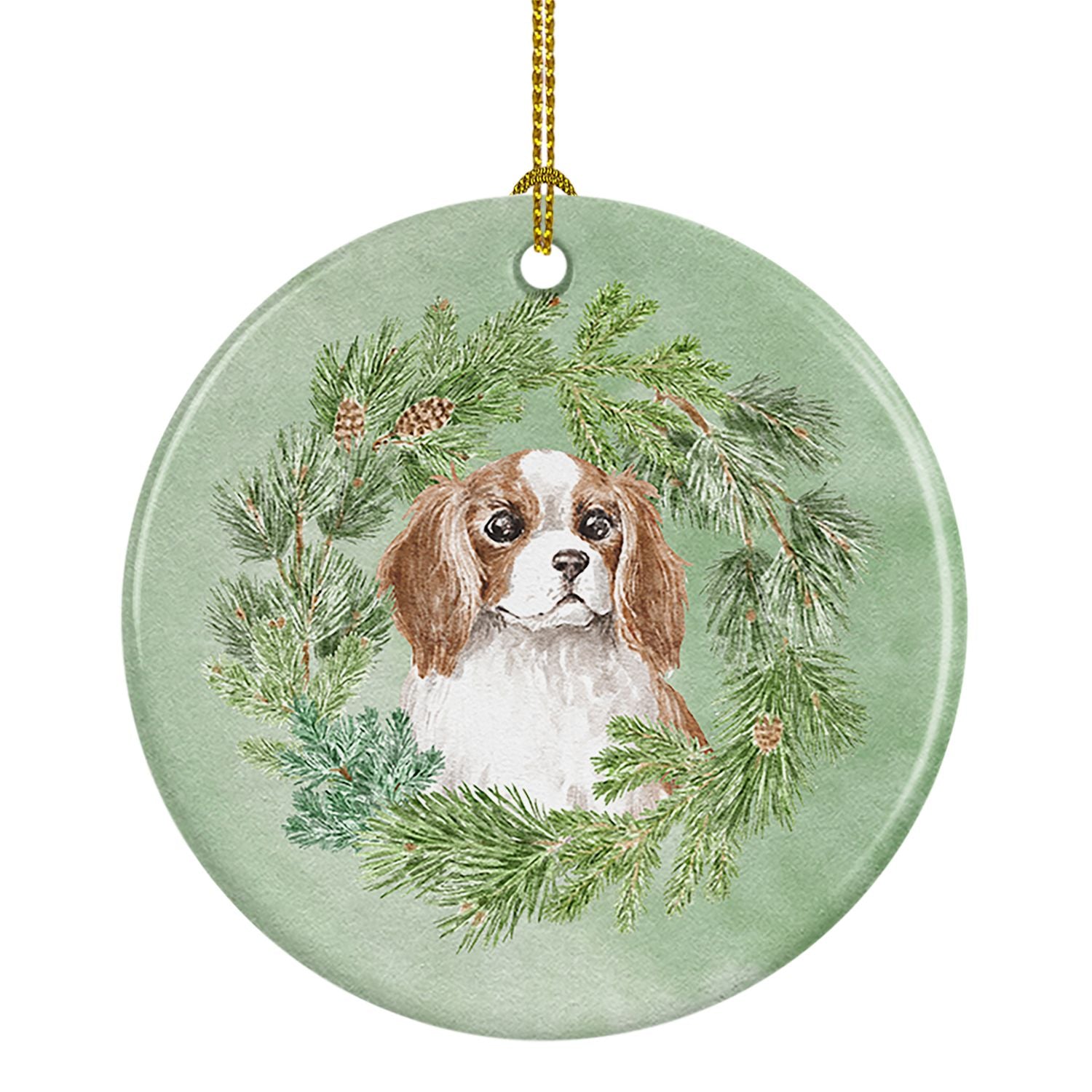Cavalier Spaniel Blenheim Puppy Wide Eyed Christmas Wreath Ceramic Ornament Christmas Tree Hanging Decorations for Home Christma
