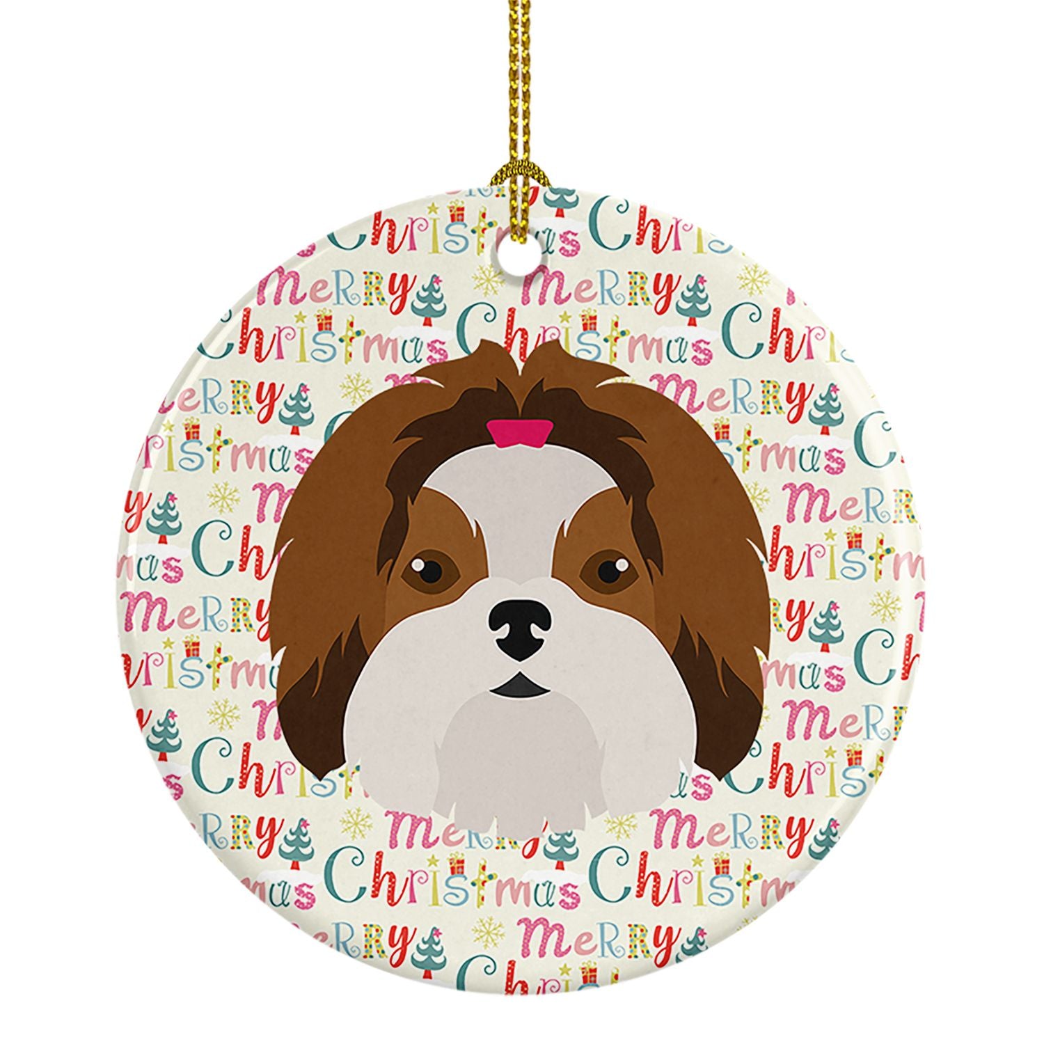 Imperial Shih Tzu Merry Christmas Ceramic Ornament Christmas Tree Hanging Decorations for Home Christmas Holiday, Party, Gift, 3