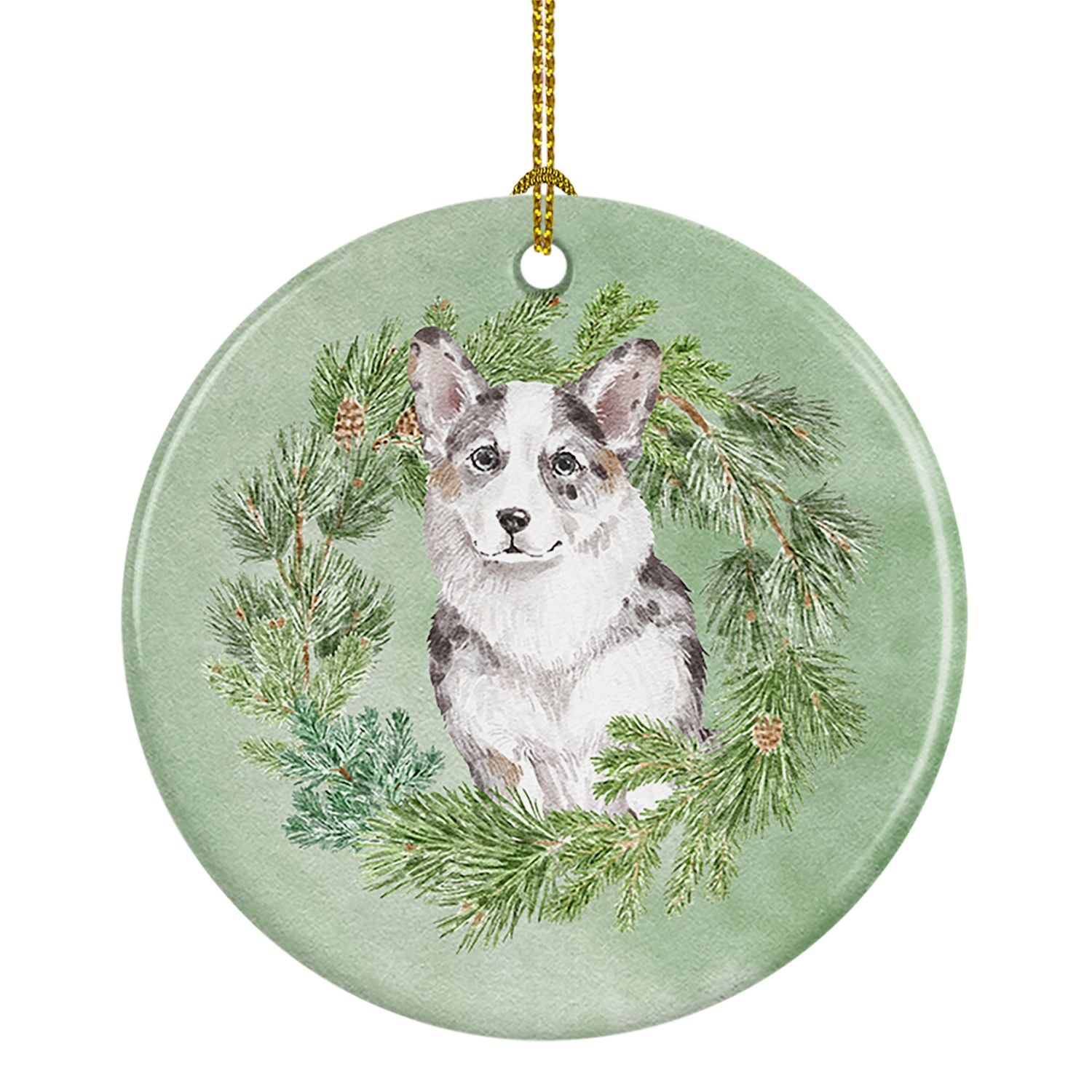 Corgi Blue Merle Christmas Wreath Ceramic Ornament Christmas Tree Hanging Decorations for Home Christmas Holiday, Party, Gift, 3