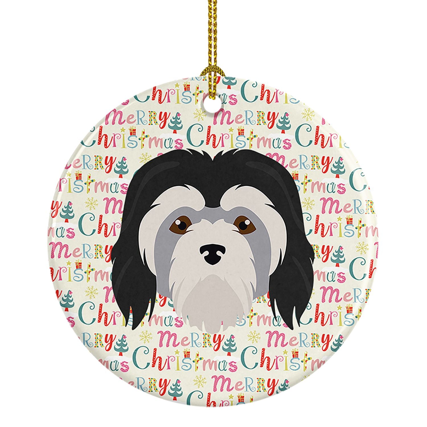 Lowchen Little Lion Dog Merry Christmas Ceramic Ornament Christmas Tree Hanging Decorations for Home Christmas Holiday, Party, G