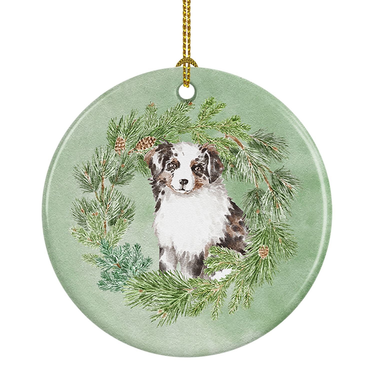 Australian Shepherd Puppy Blue Merle Christmas Wreath Ceramic Ornament Christmas Tree Hanging Decorations for Home Christmas Hol