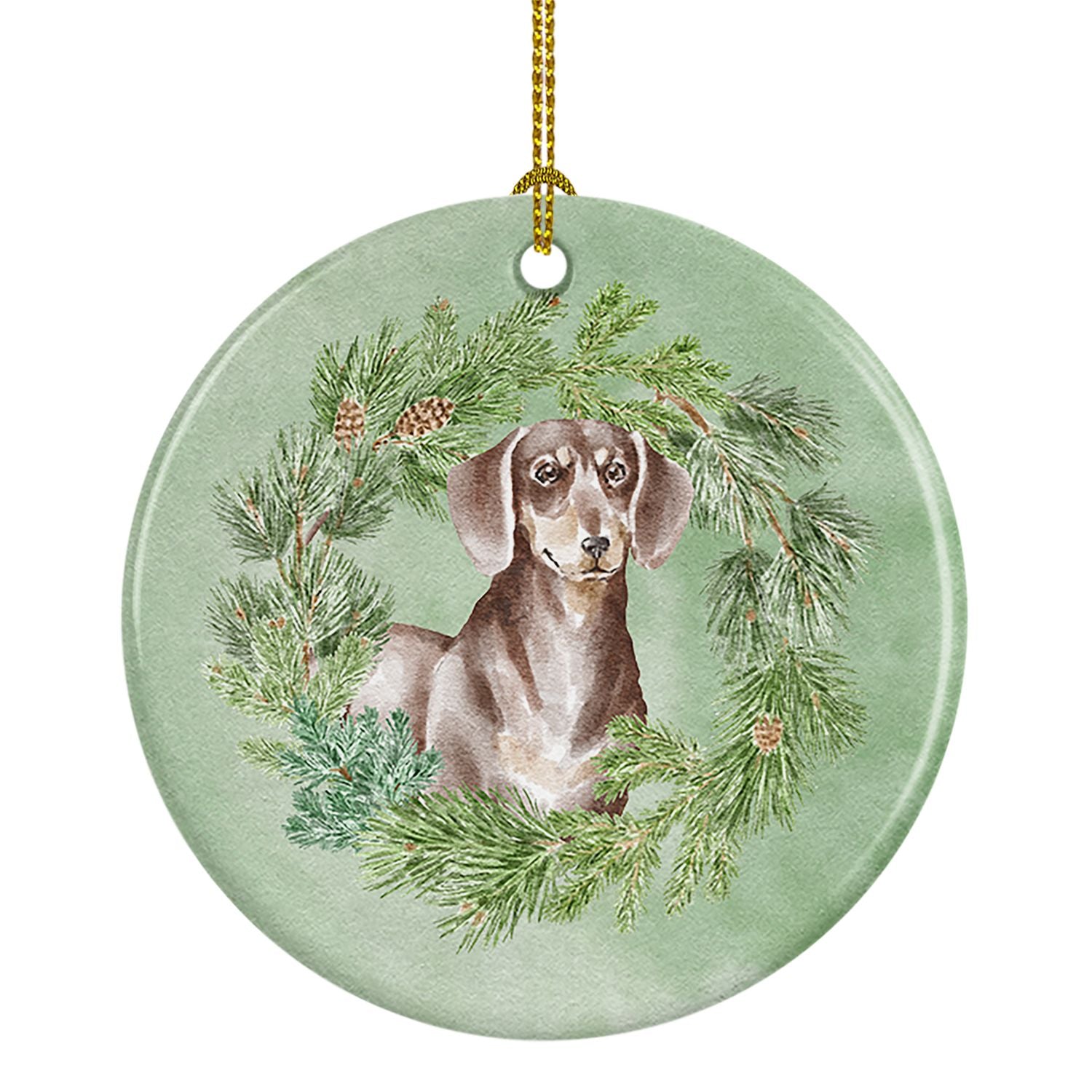 Dachshund Chocolate and Tan Christmas Wreath Ceramic Ornament Christmas Tree Hanging Decorations for Home Christmas Holiday, Par