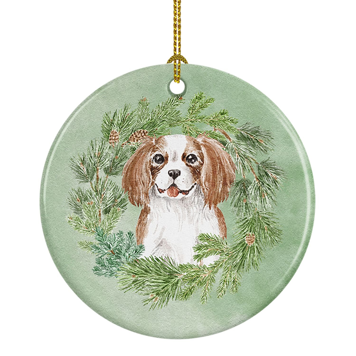 Cavalier Spaniel Blenheim Puppy Smiling Christmas Wreath Ceramic Ornament Christmas Tree Hanging Decorations for Home Christmas 