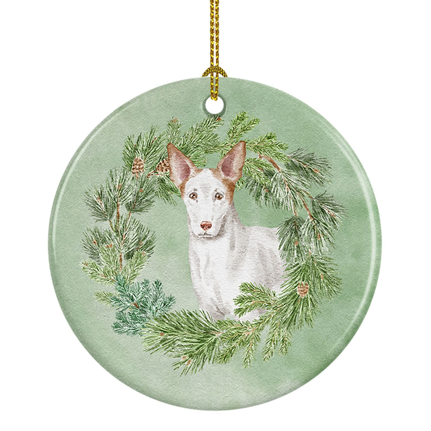 Ibizan Hound Christmas Wreath Ceramic Ornament Christmas Tree Hanging Decorations for Home Christmas Holiday, Party, Gift, 3 in,