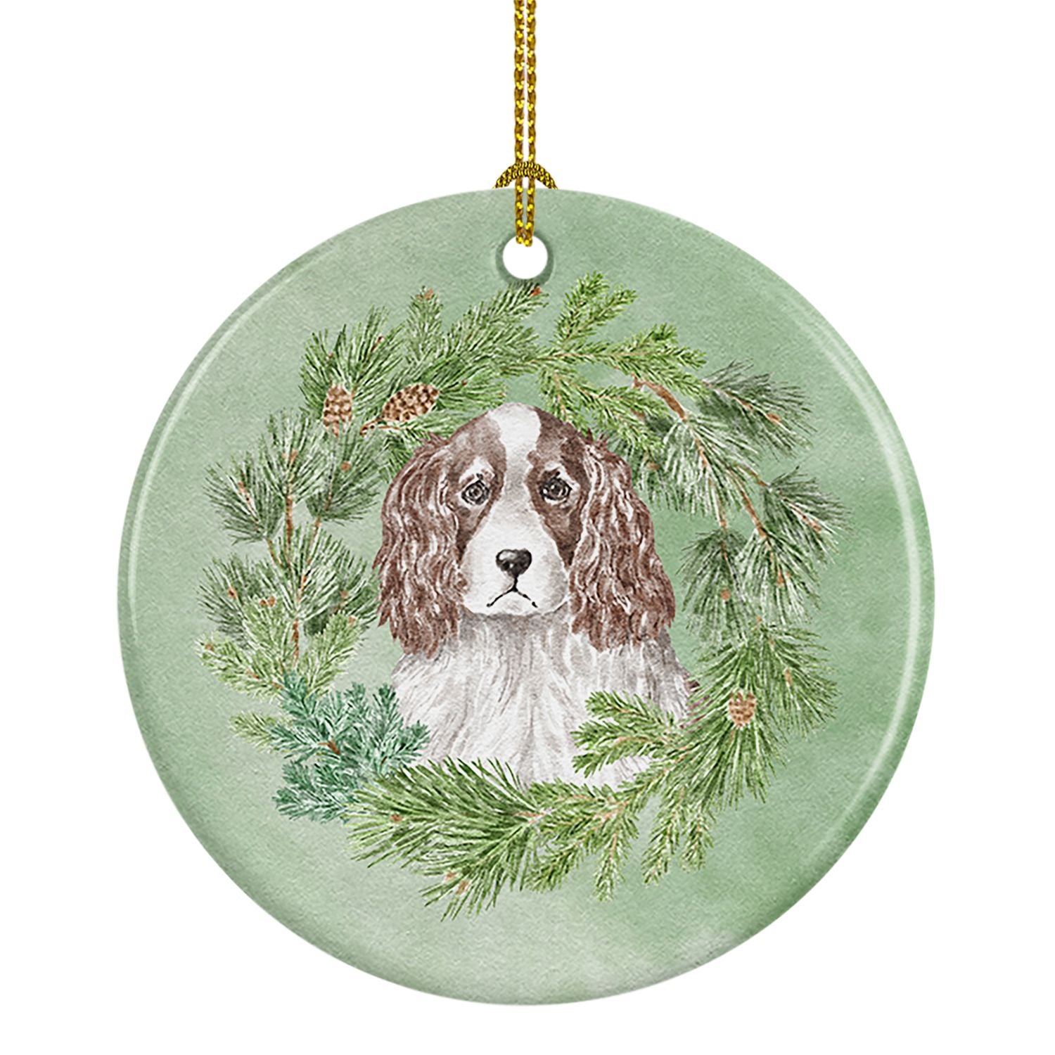 English Springer Spaniel Red and White Christmas Wreath Ceramic Ornament Christmas Tree Hanging Decorations for Home Christmas H