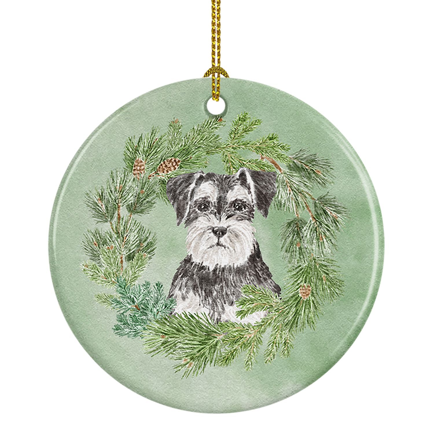 Schnauzer Black and Silver Christmas Wreath Ceramic Ornament Christmas Tree Hanging Decorations for Home Christmas Holiday, Part