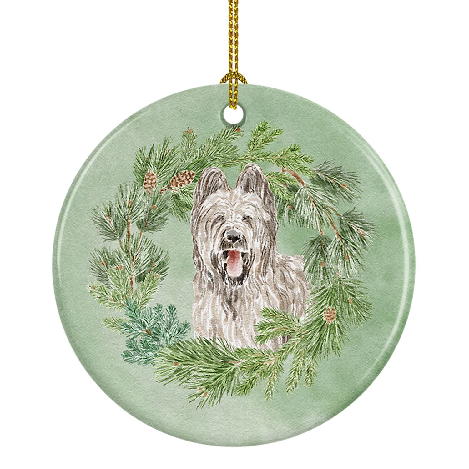 Briard Smiling Ears Up Christmas Wreath Ceramic Ornament Christmas Tree Hanging Decorations for Home Christmas Holiday, Party, G