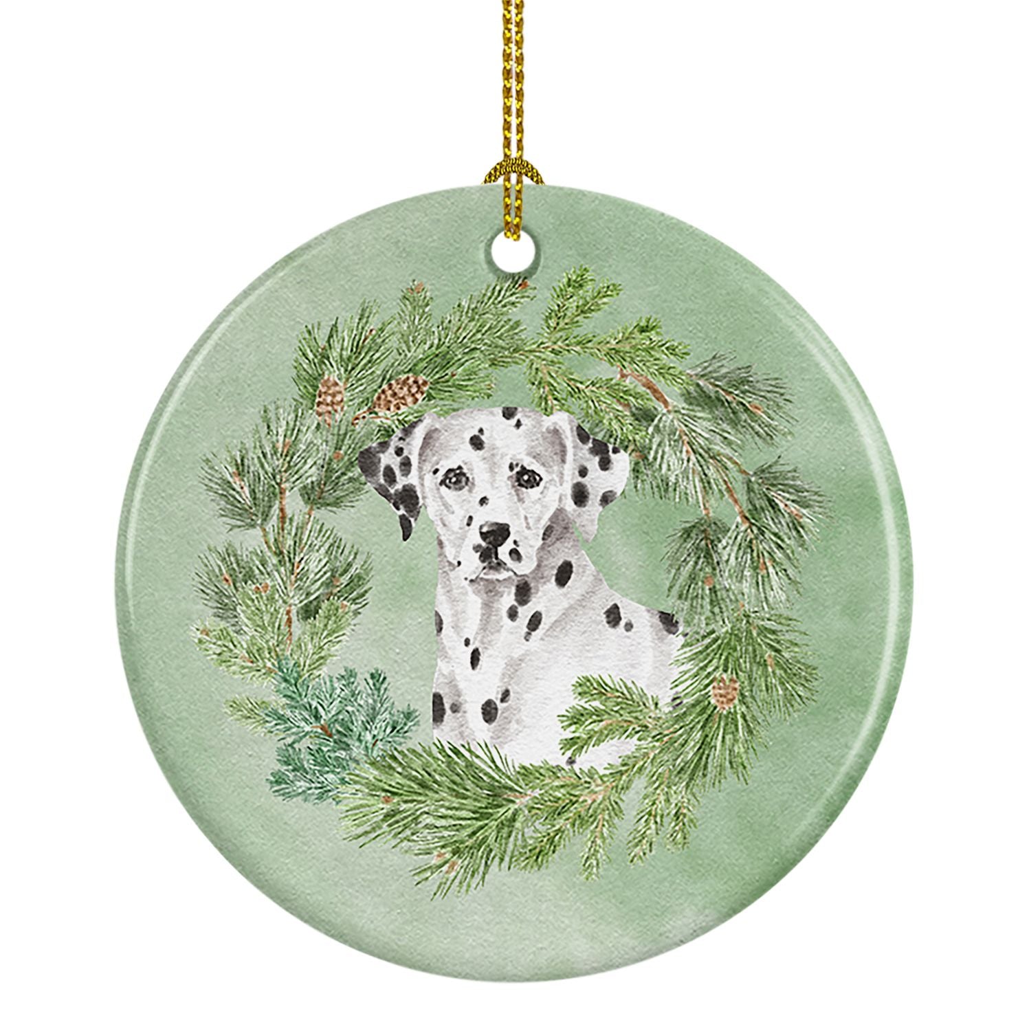 Dalmatian Christmas Wreath Ceramic Ornament Christmas Tree Hanging Decorations for Home Christmas Holiday, Party, Gift, 3 in, Mu