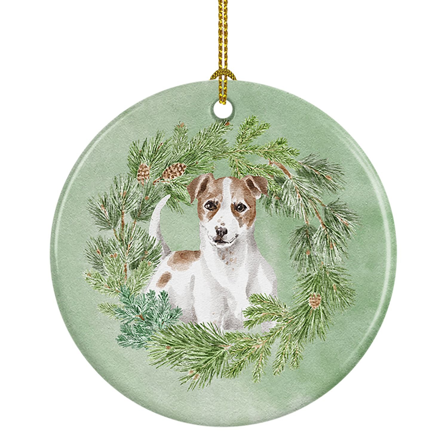 Jack Russell Terrier Chestnut and White Christmas Wreath Ceramic Ornament Christmas Tree Hanging Decorations for Home Christmas 