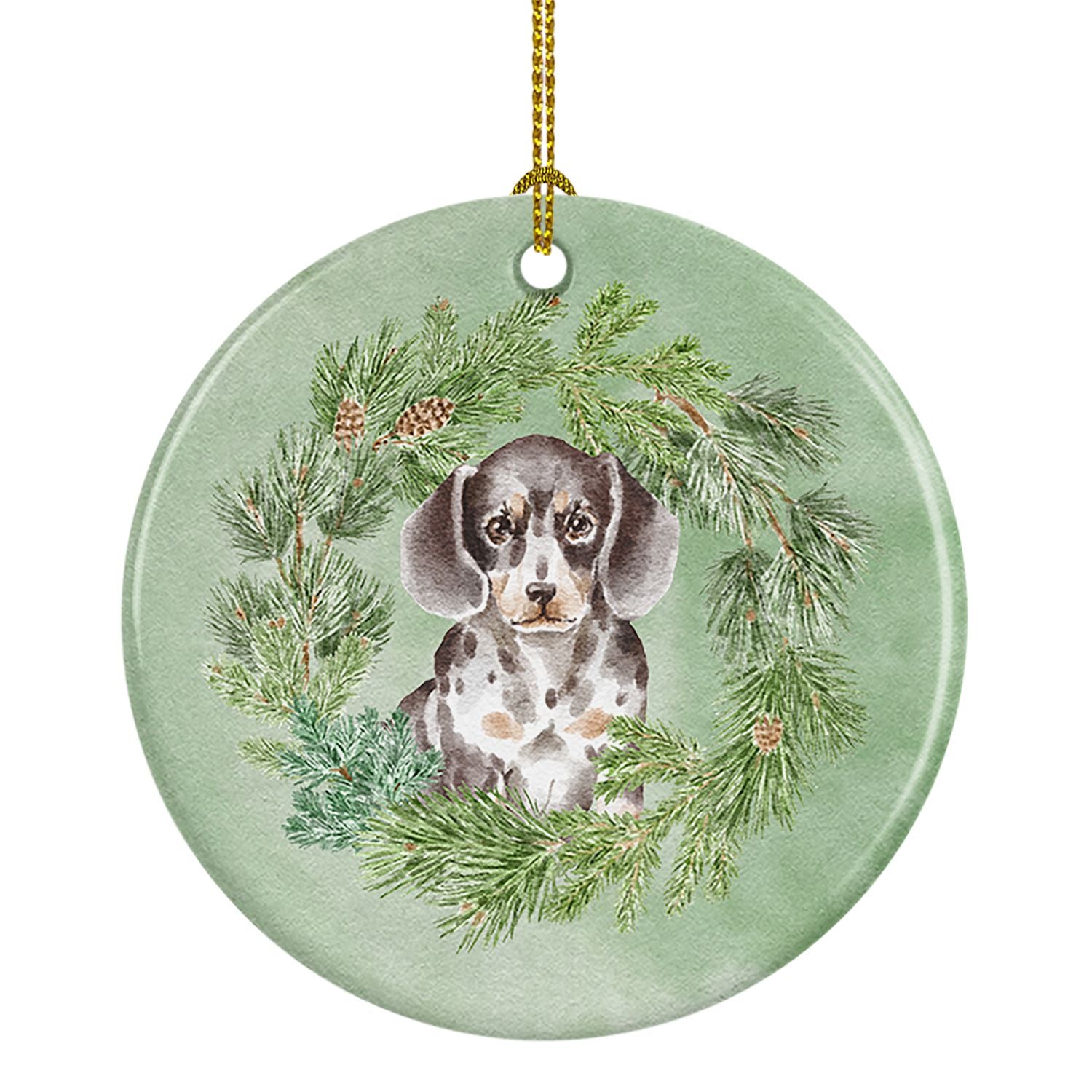 Dachshund Puppy Dappled Christmas Wreath Ceramic Ornament Christmas Tree Hanging Decorations for Home Christmas Holiday, Party, 