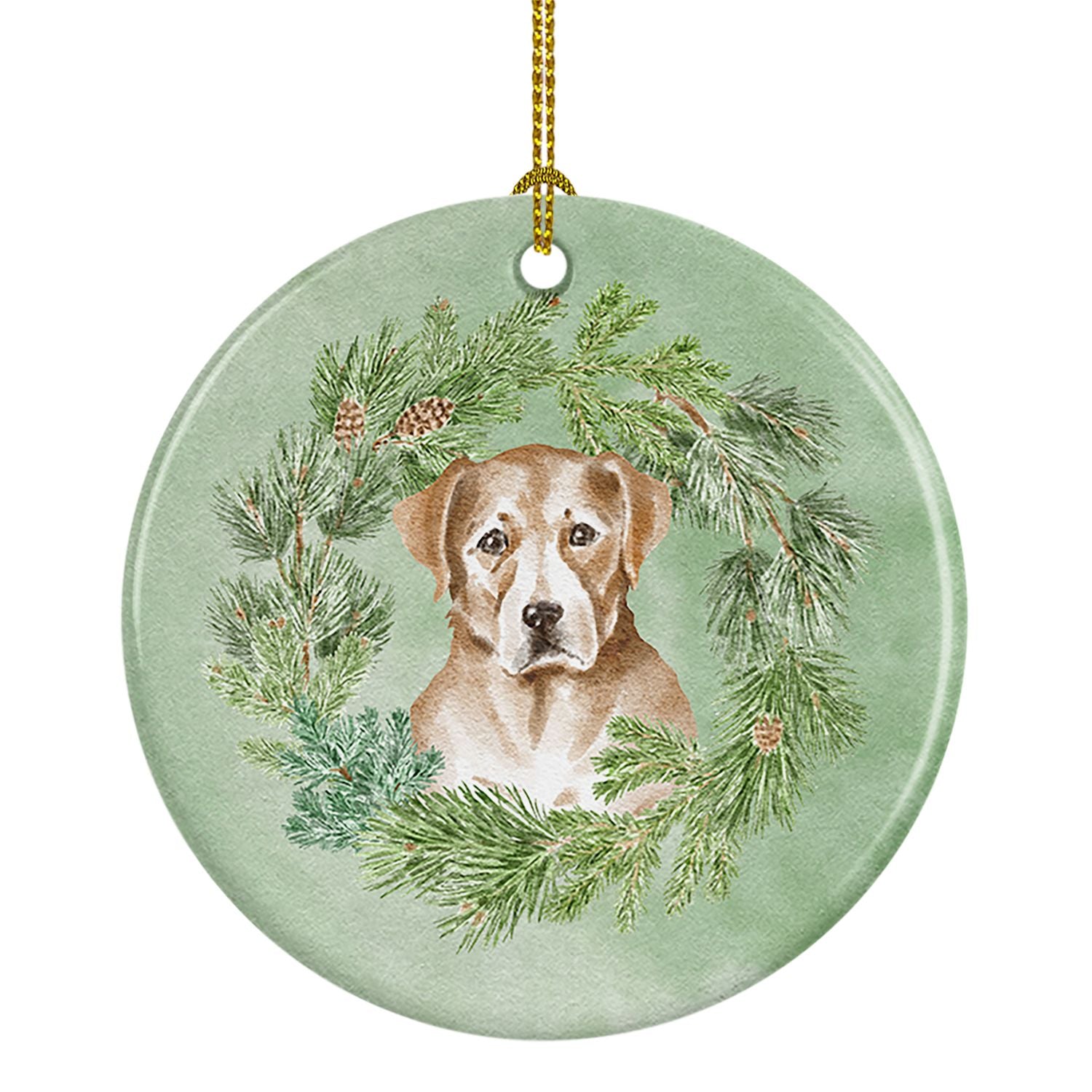 Labrador Retriever Yellow Christmas Wreath Ceramic Ornament Christmas Tree Hanging Decorations for Home Christmas Holiday, Party