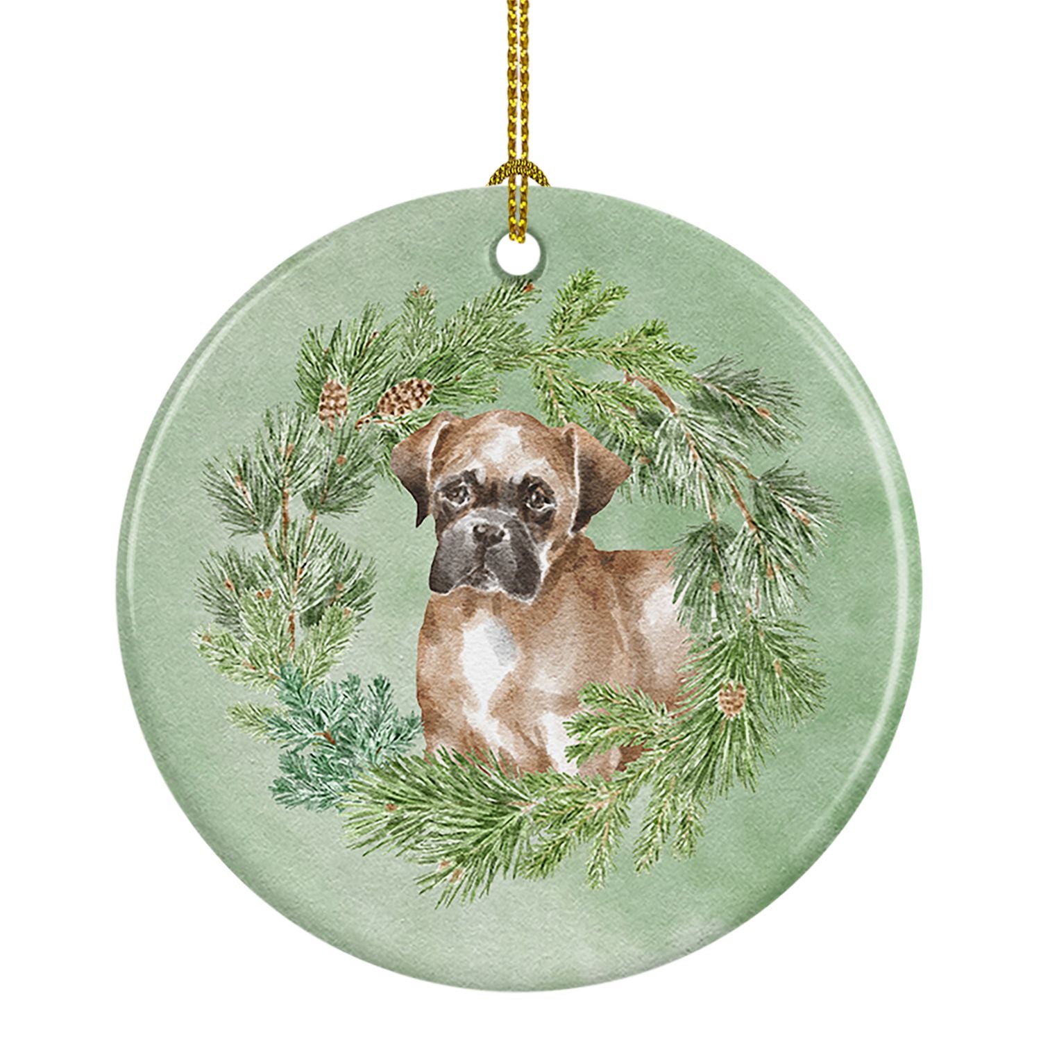 Boxer Puppy Fawn Christmas Wreath Ceramic Ornament Christmas Tree Hanging Decorations for Home Christmas Holiday, Party, Gift, 3