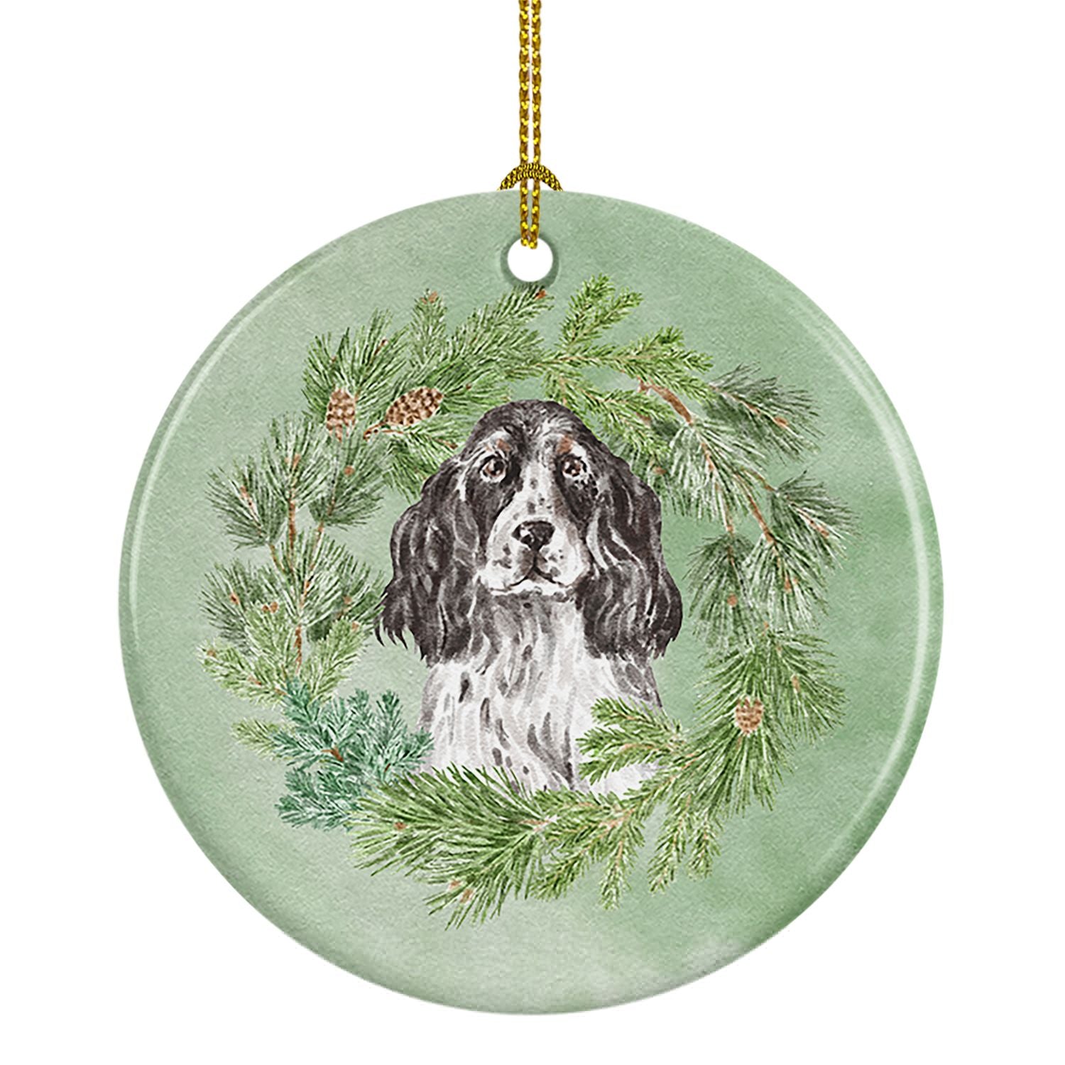 Cocker Spaniel Black and White Ticked Christmas Wreath Ceramic Ornament Christmas Tree Hanging Decorations for Home Christmas Ho