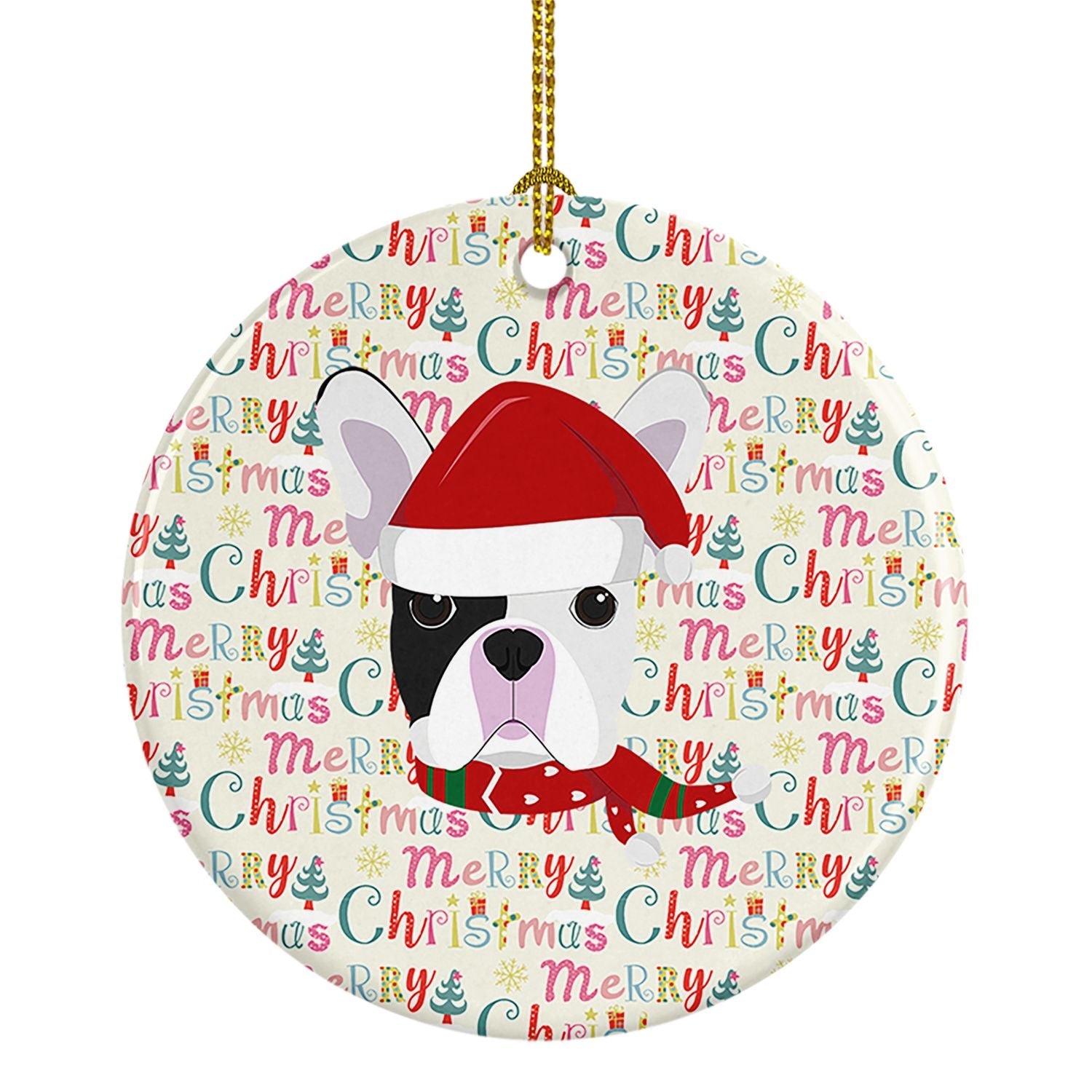 French Bulldog Merry Christmas Ceramic Ornament Christmas Tree Hanging Decorations for Home Christmas Holiday, Party, Gift, 3 in