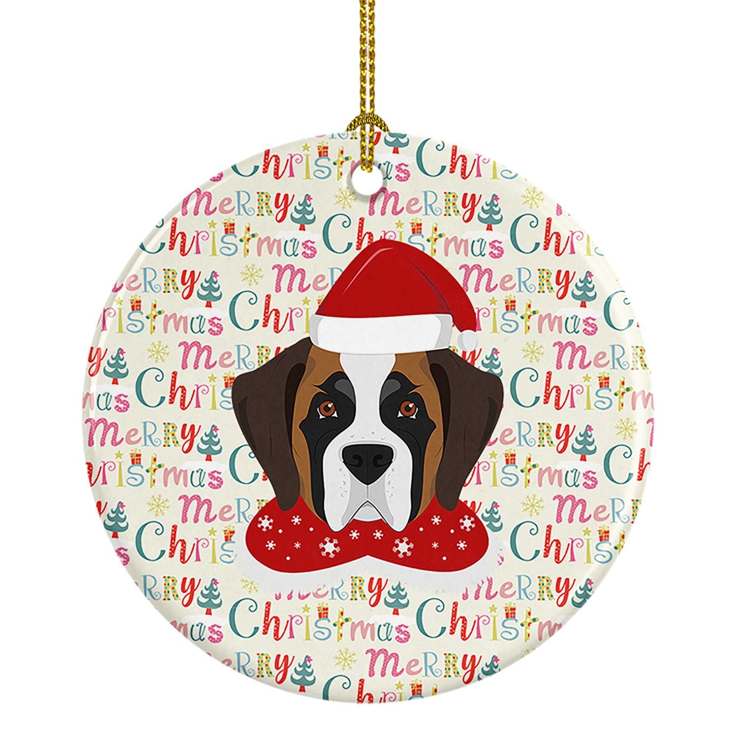 Saint Bernard Merry Christmas Ceramic Ornament Christmas Tree Hanging Decorations for Home Christmas Holiday, Party, Gift, 3 in,