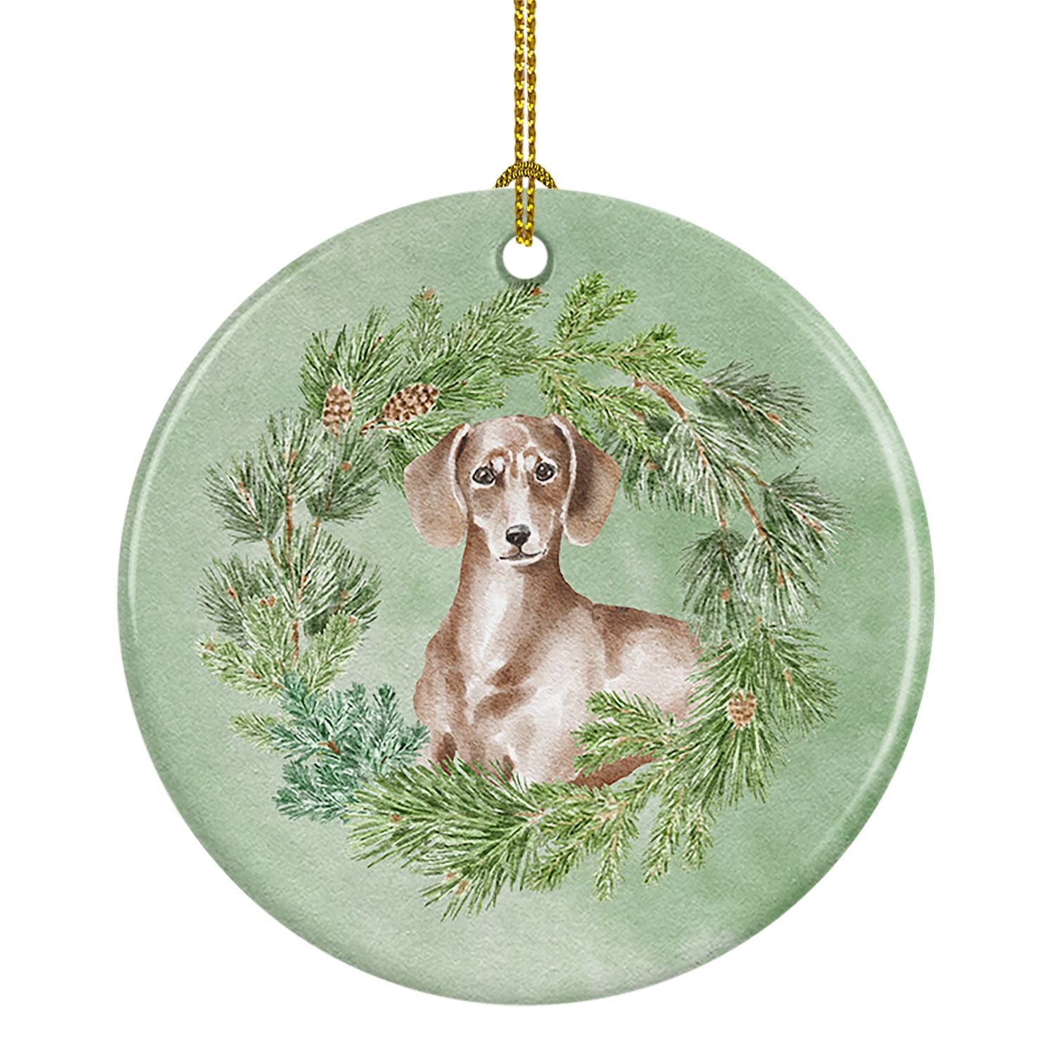 Dachshund Red Christmas Wreath Ceramic Ornament Christmas Tree Hanging Decorations for Home Christmas Holiday, Party, Gift, 3 in