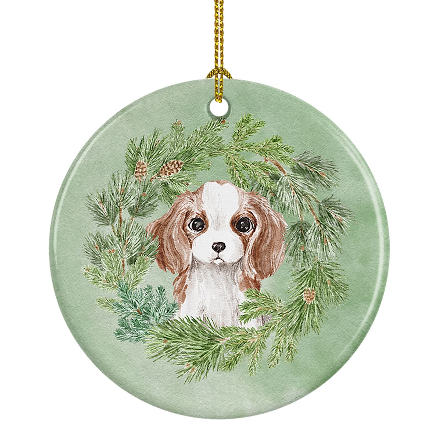 Cavalier Spaniel Puppy Blenheim Christmas Wreath Ceramic Ornament Christmas Tree Hanging Decorations for Home Christmas Holiday,
