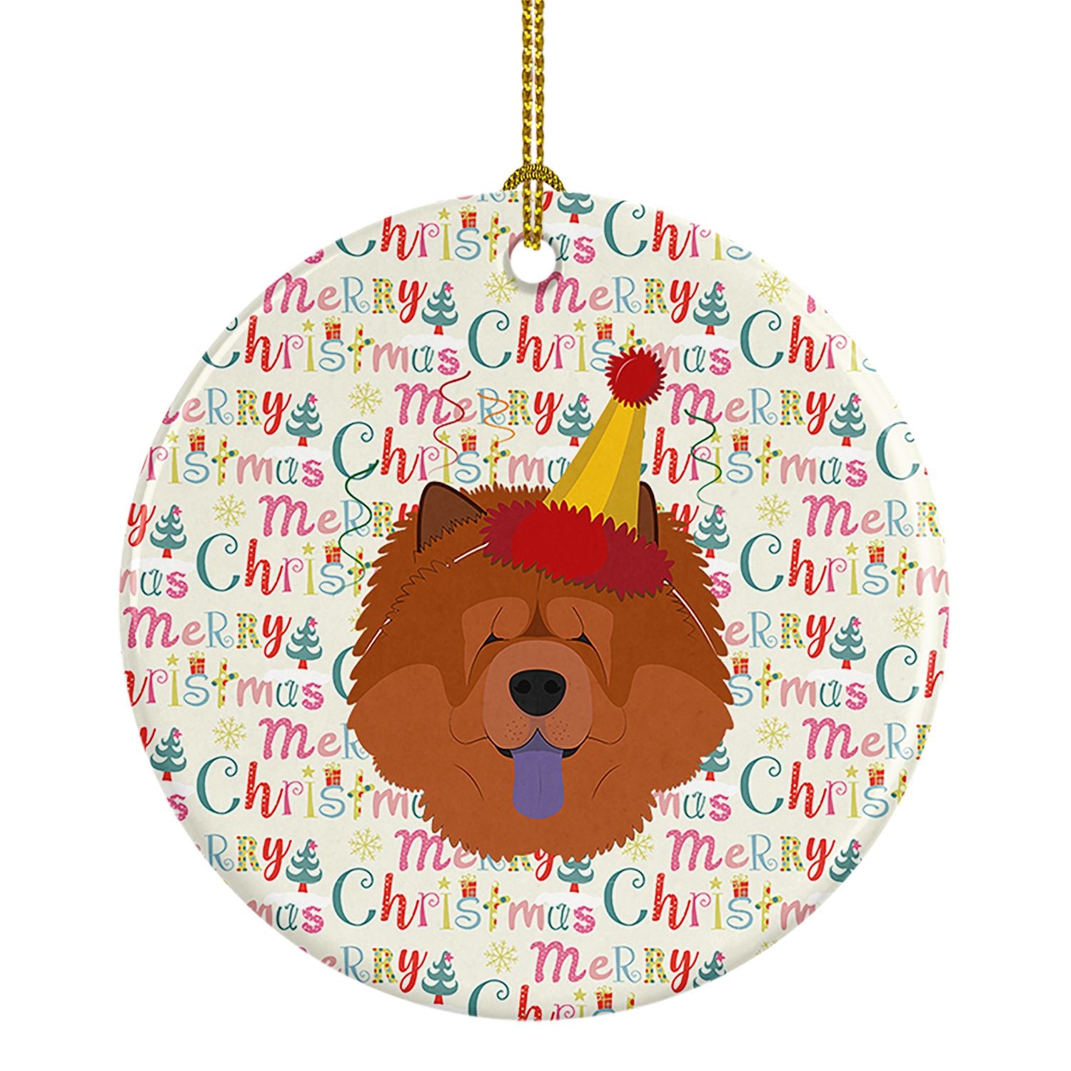 Chow Chow Merry Christmas Ceramic Ornament Christmas Tree Hanging Decorations for Home Christmas Holiday, Party, Gift, 3 in, Mul
