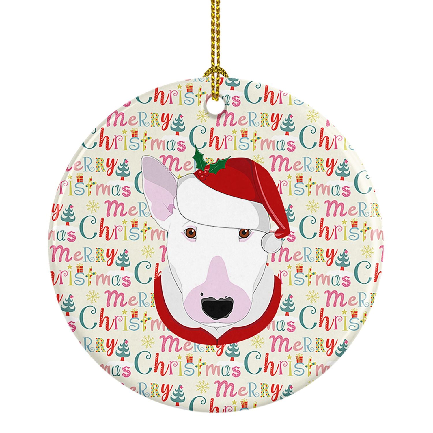 NEW Bull Terrier Merry Christmas Ceramic Ornament Christmas Tree Hanging Decorations for Home Christmas Holiday, Party, Gift, 3 