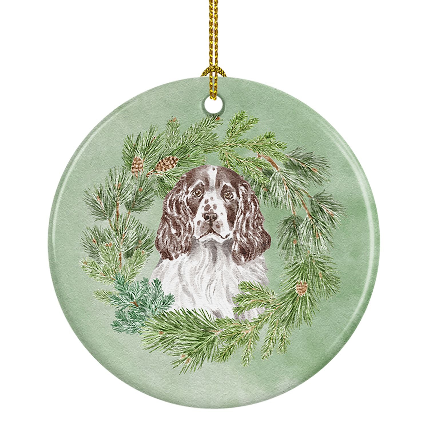 English Springer Spaniel Liver and White Christmas Wreath Ceramic Ornament Christmas Tree Hanging Decorations for Home Christmas