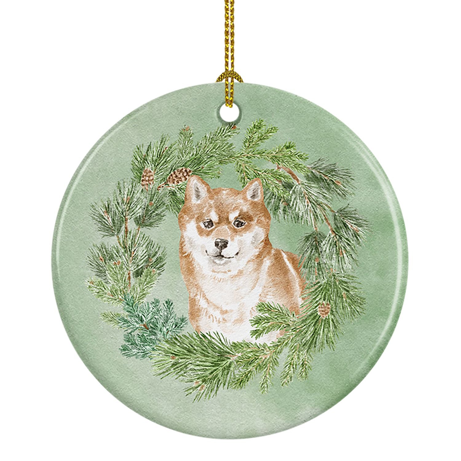 Shiba Inu Sitting Pretty Christmas Wreath Ceramic Ornament Christmas Tree Hanging Decorations for Home Christmas Holiday, Party,