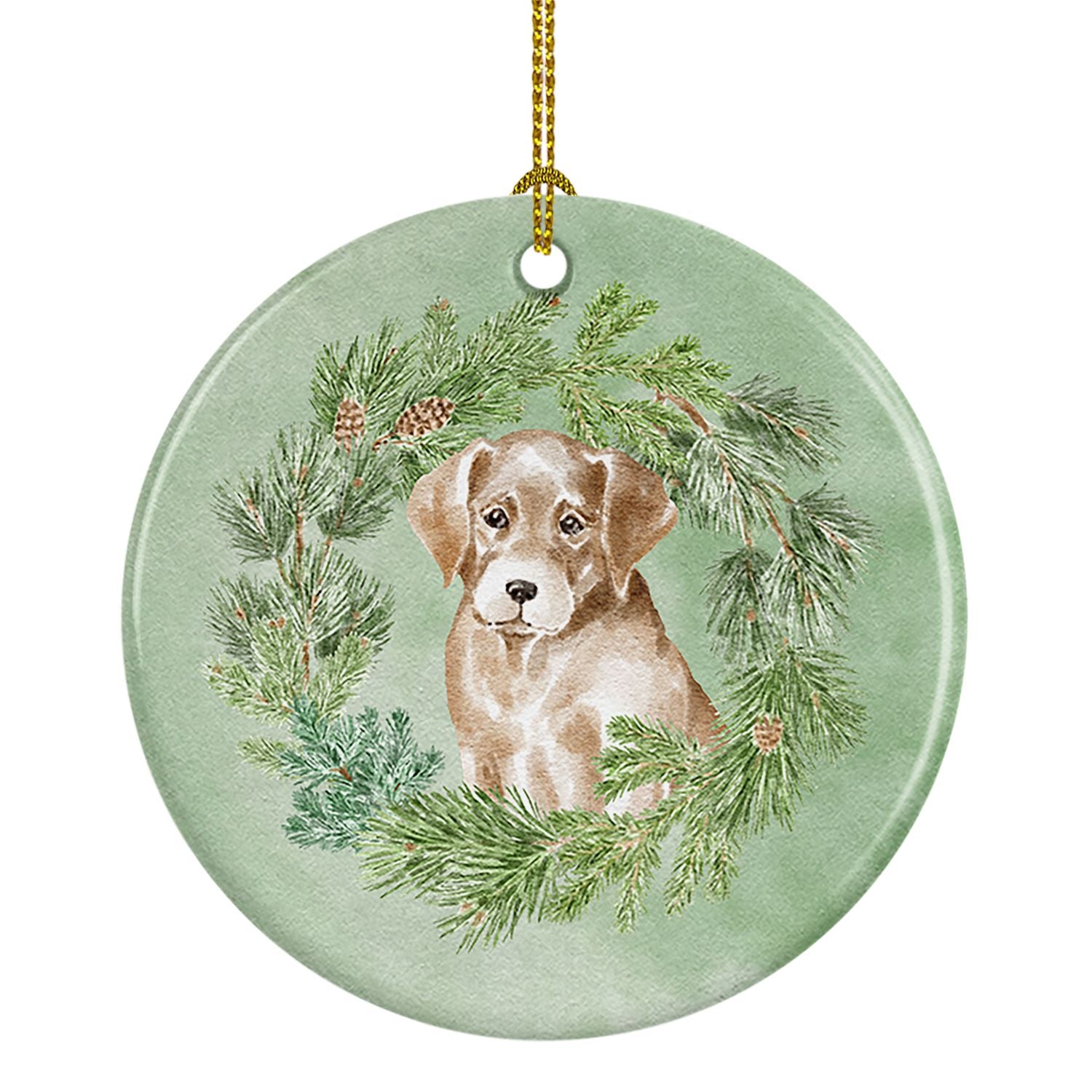 Labrador Retriever Puppy Yellow Christmas Wreath Ceramic Ornament Christmas Tree Hanging Decorations for Home Christmas Holiday,