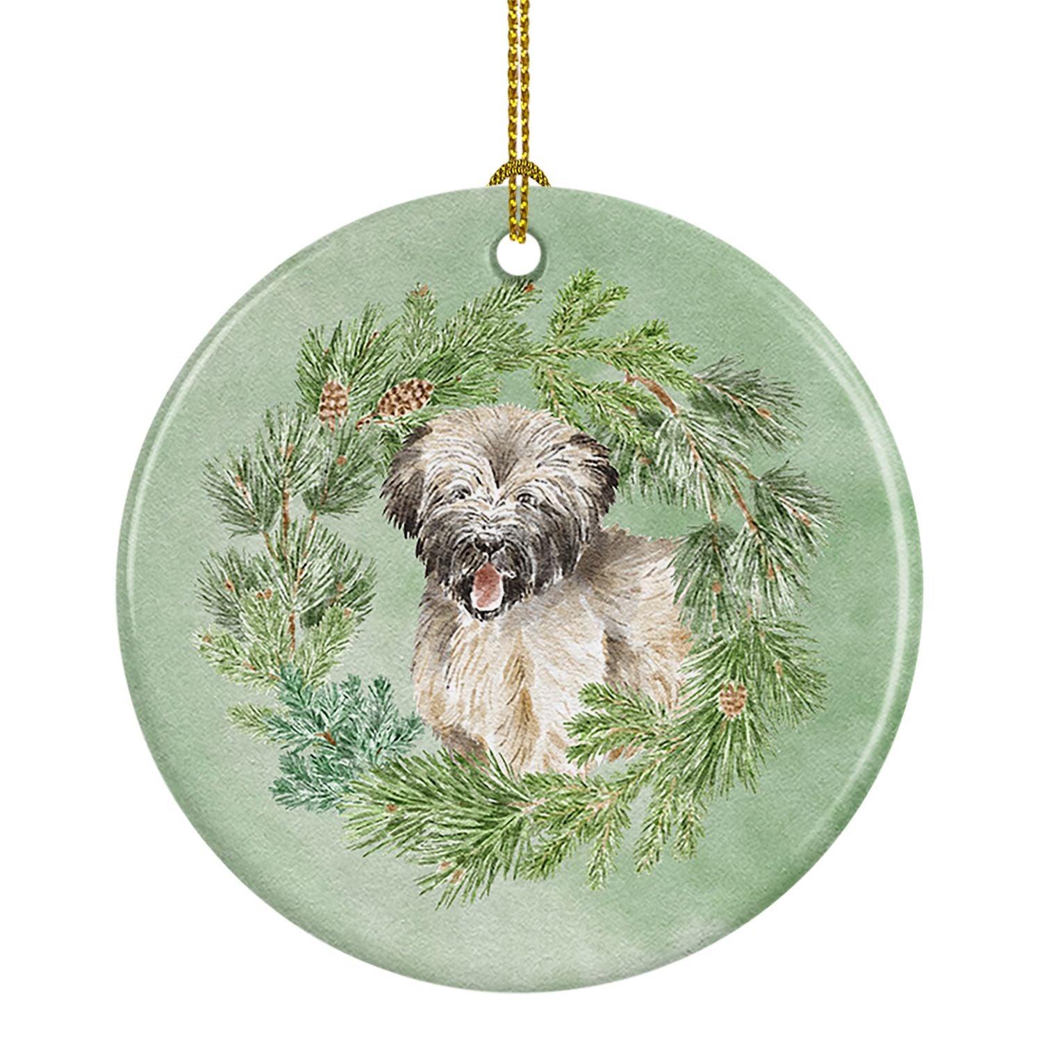 Briard Puppy Smiling Christmas Wreath Ceramic Ornament Christmas Tree Hanging Decorations for Home Christmas Holiday, Party, Gif