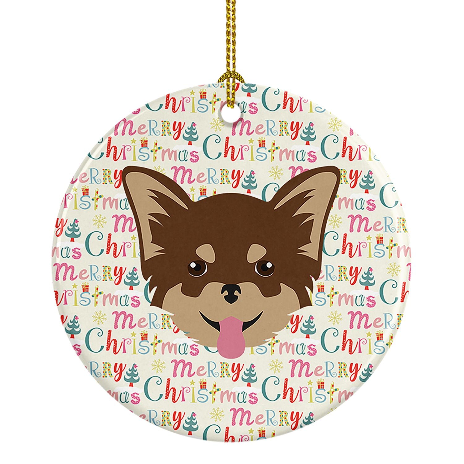 Chihuahua Merry Christmas Ceramic Ornament Christmas Tree Hanging Decorations for Home Christmas Holiday, Party, Gift, 3 in, Mul
