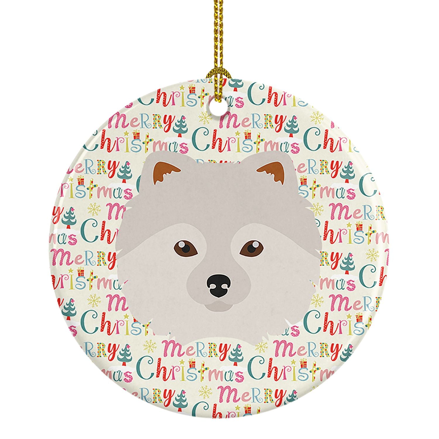 Japanese Spitz Merry Christmas Ceramic Ornament Christmas Tree Hanging Decorations for Home Christmas Holiday, Party, Gift, 3 in