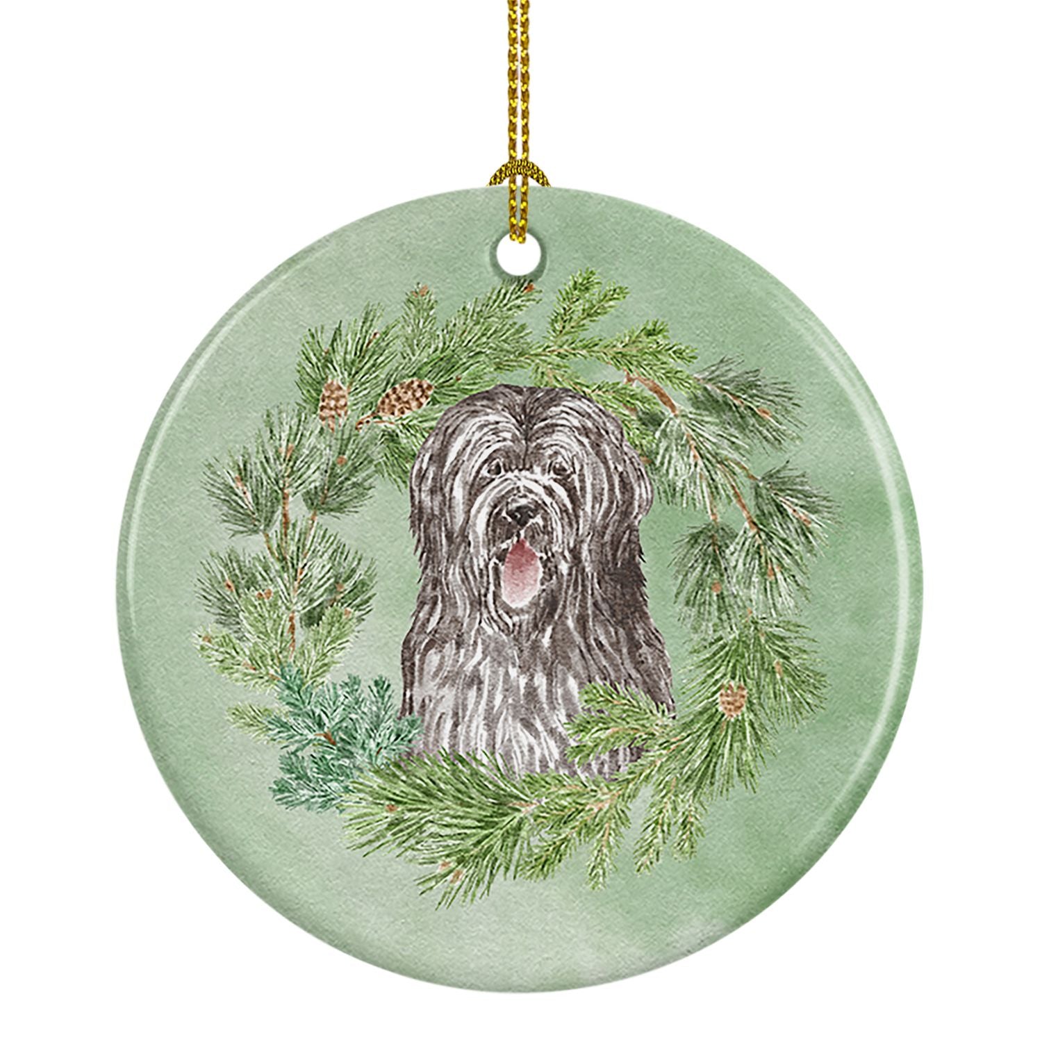 Briard Smiling Eyes Peeking Out Christmas Wreath Ceramic Ornament Christmas Tree Hanging Decorations for Home Christmas Holiday,