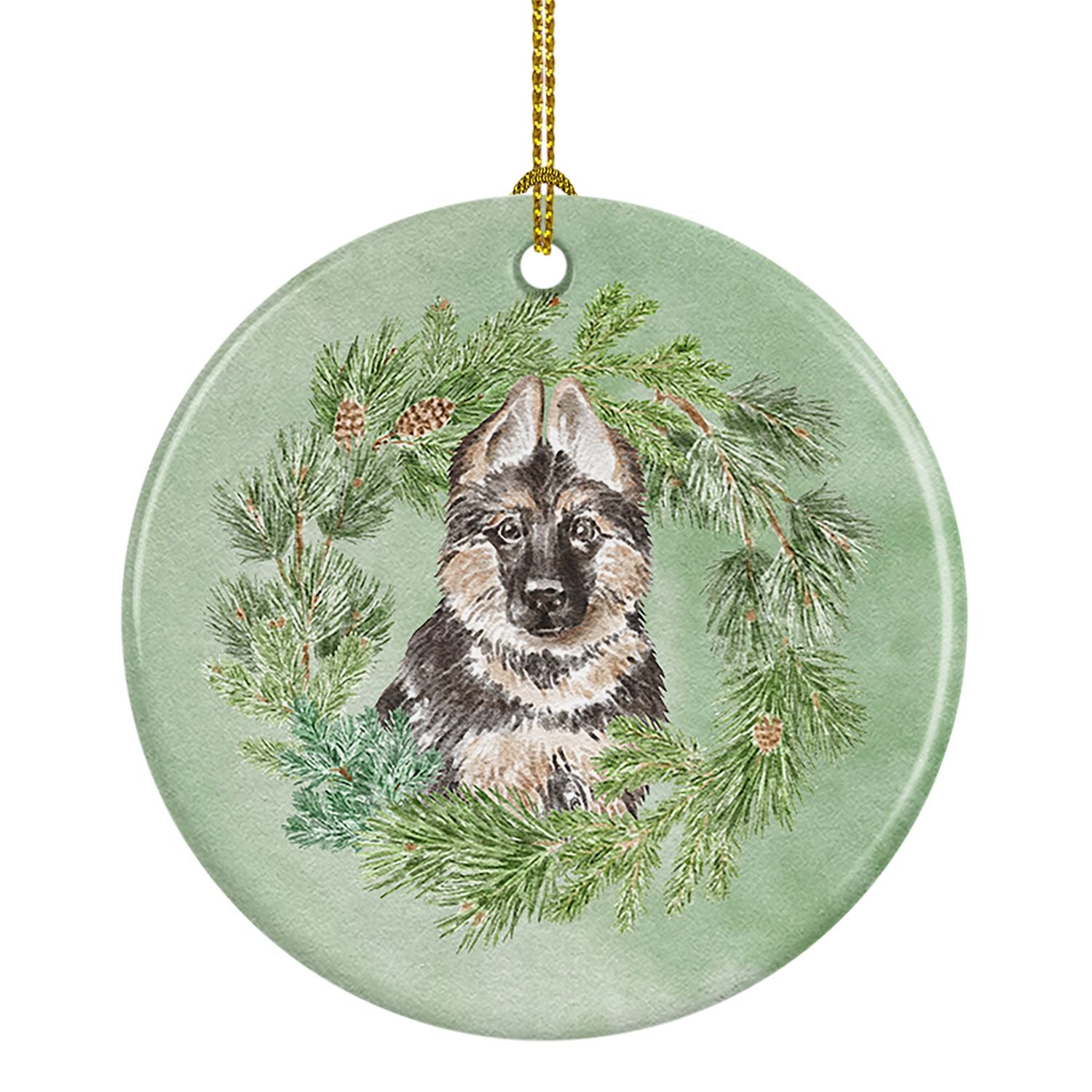 German Shepherd Puppy Christmas Wreath Ceramic Ornament Christmas Tree Hanging Decorations for Home Christmas Holiday, Party, Gi
