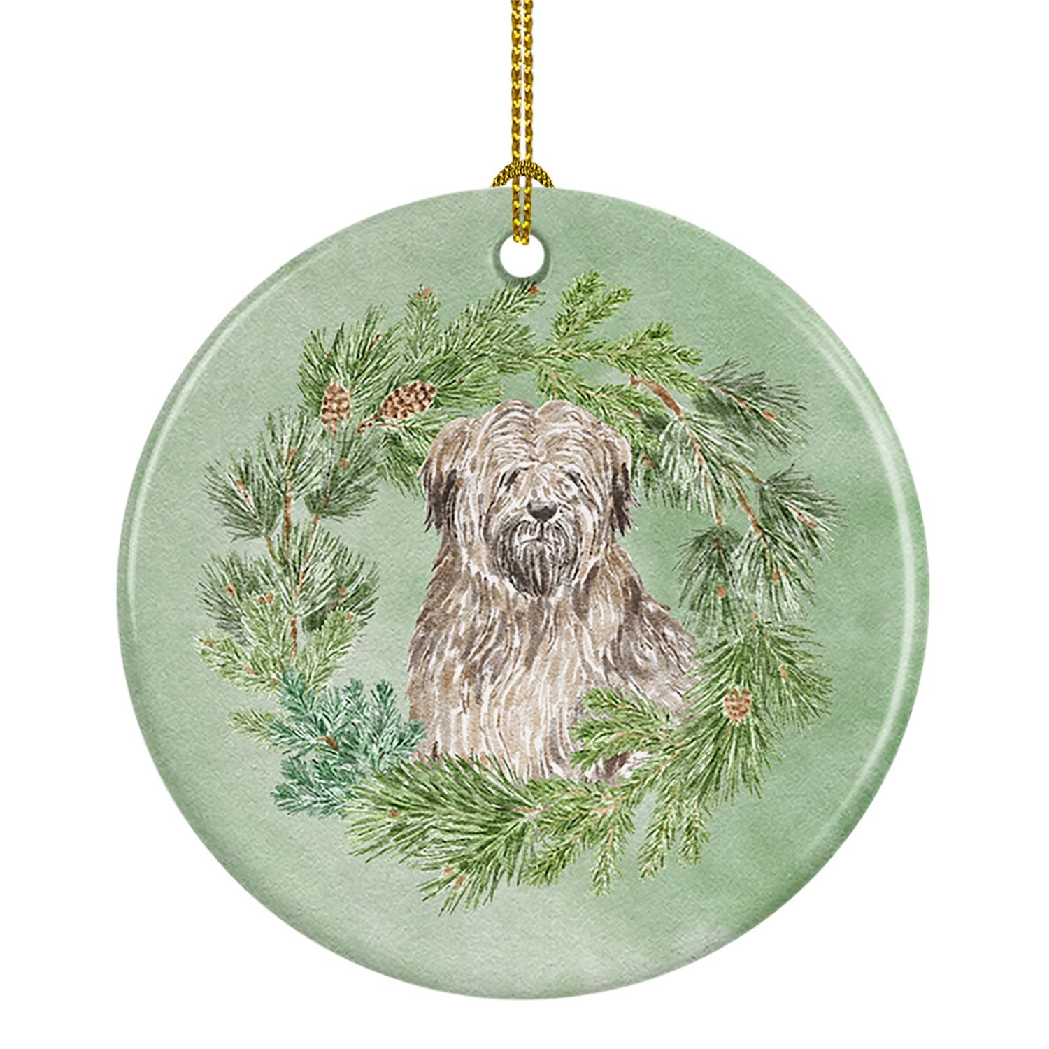 Briard Christmas Wreath Ceramic Ornament Christmas Tree Hanging Decorations for Home Christmas Holiday, Party, Gift, 3 in, Multi