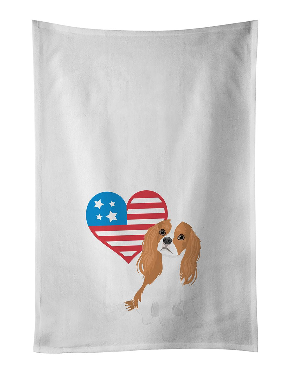 NEW Cavalier King Charles Spaniel Blenheim #1 Patriotic Kitchen Towel Set of 2 White Dish Towels Decorative Bathroom Hand towel 