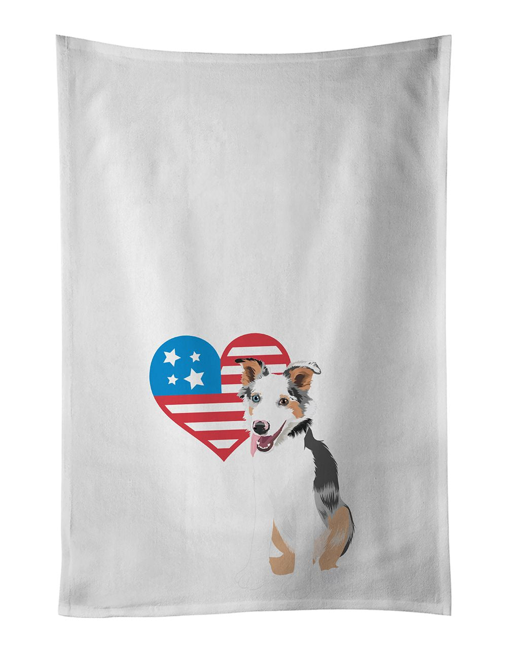 NEW Australian Shepherd Blue Merle Puppy #2 Patriotic Kitchen Towel Set of 2 White Dish Towels Decorative Bathroom Hand towel fo