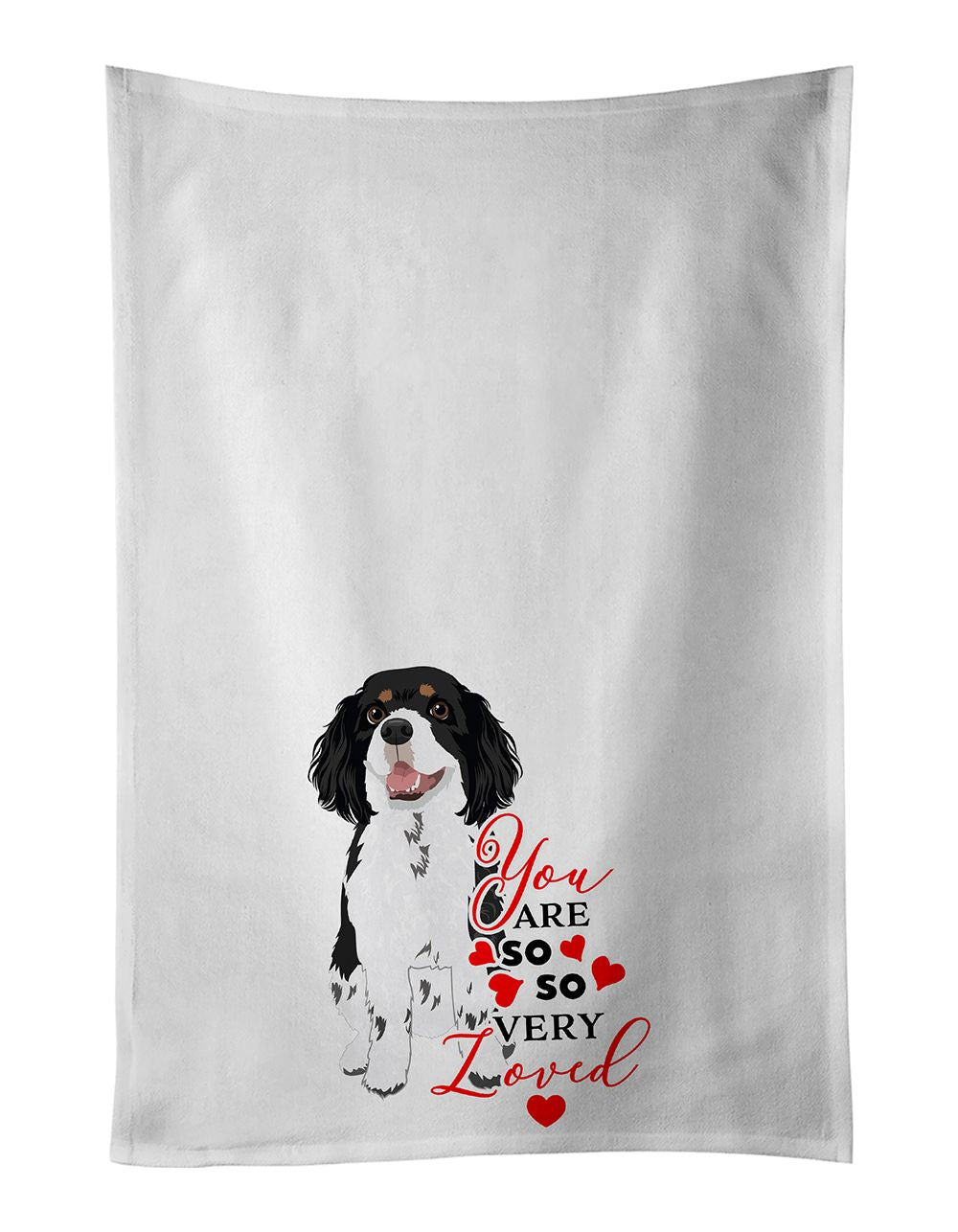 NEW Cavalier King Charles Spaniel Tricolor #2 so Loved Kitchen Towel Set of 2 White Dish Towels Decorative Bathroom Hand towel f