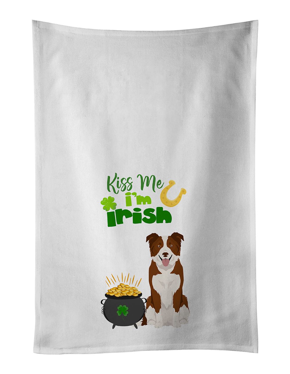 Red and White Border Collie St. Patricks Day Kitchen Towel Set of 2 White Dish Towels Decorative Bathroom Hand towel for Hand, 